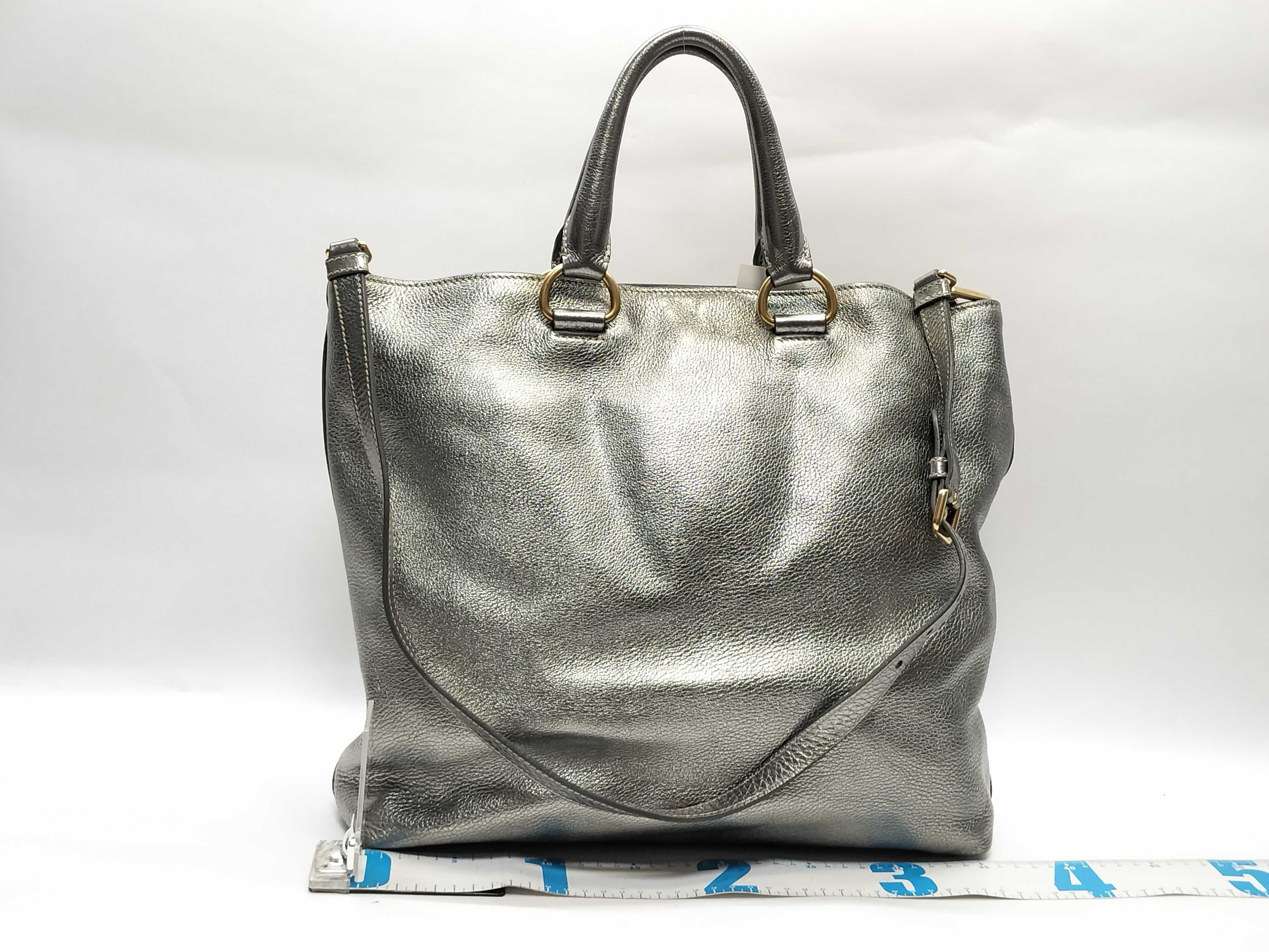 Leather 2-Way Silver Tote Bag — view 2