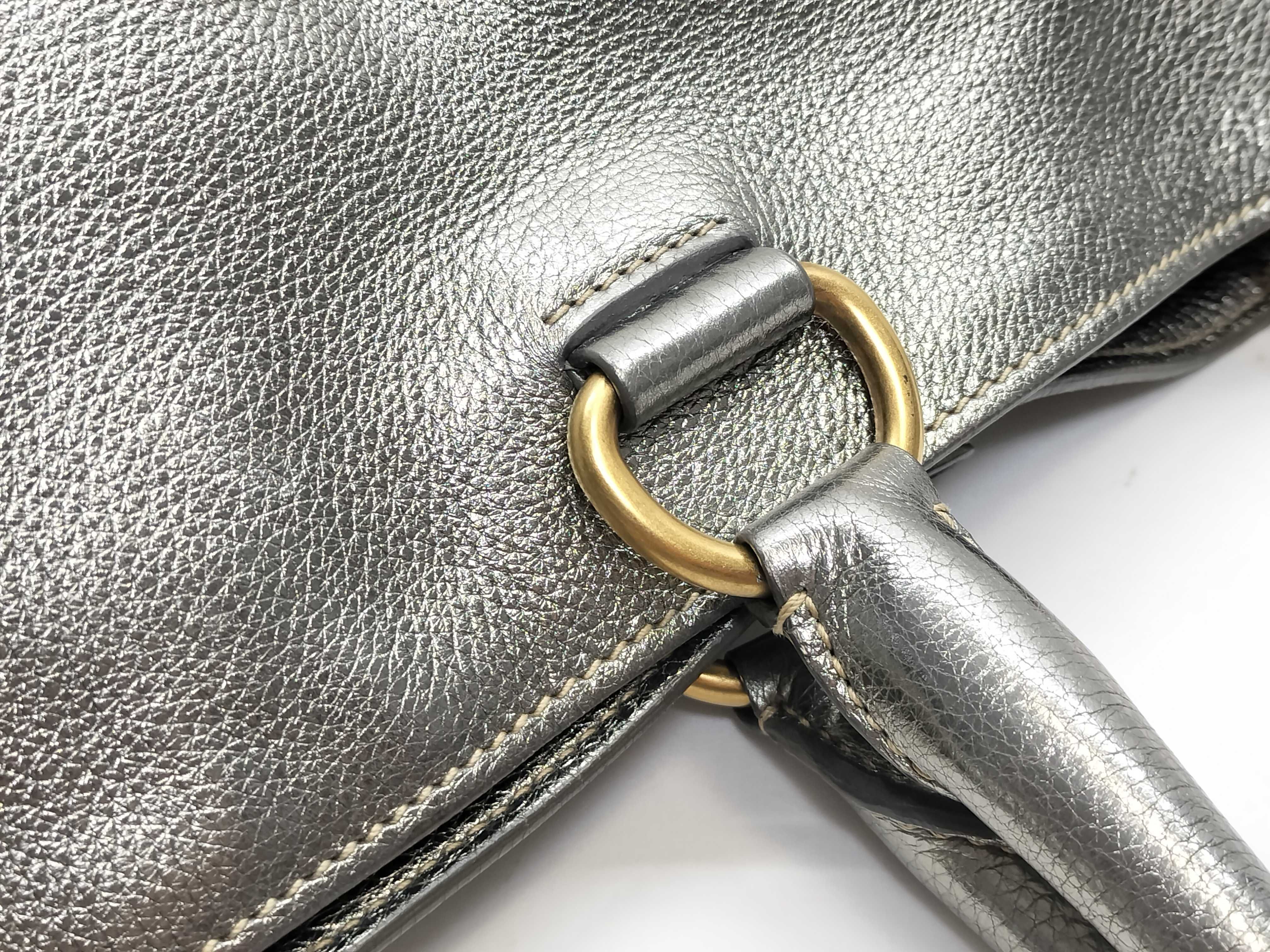 Leather 2-Way Silver Tote Bag — view 7