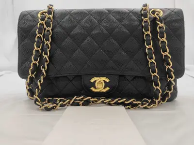 Matelassé 25 Double Flap Caviar Black Chain Shoulder Bag