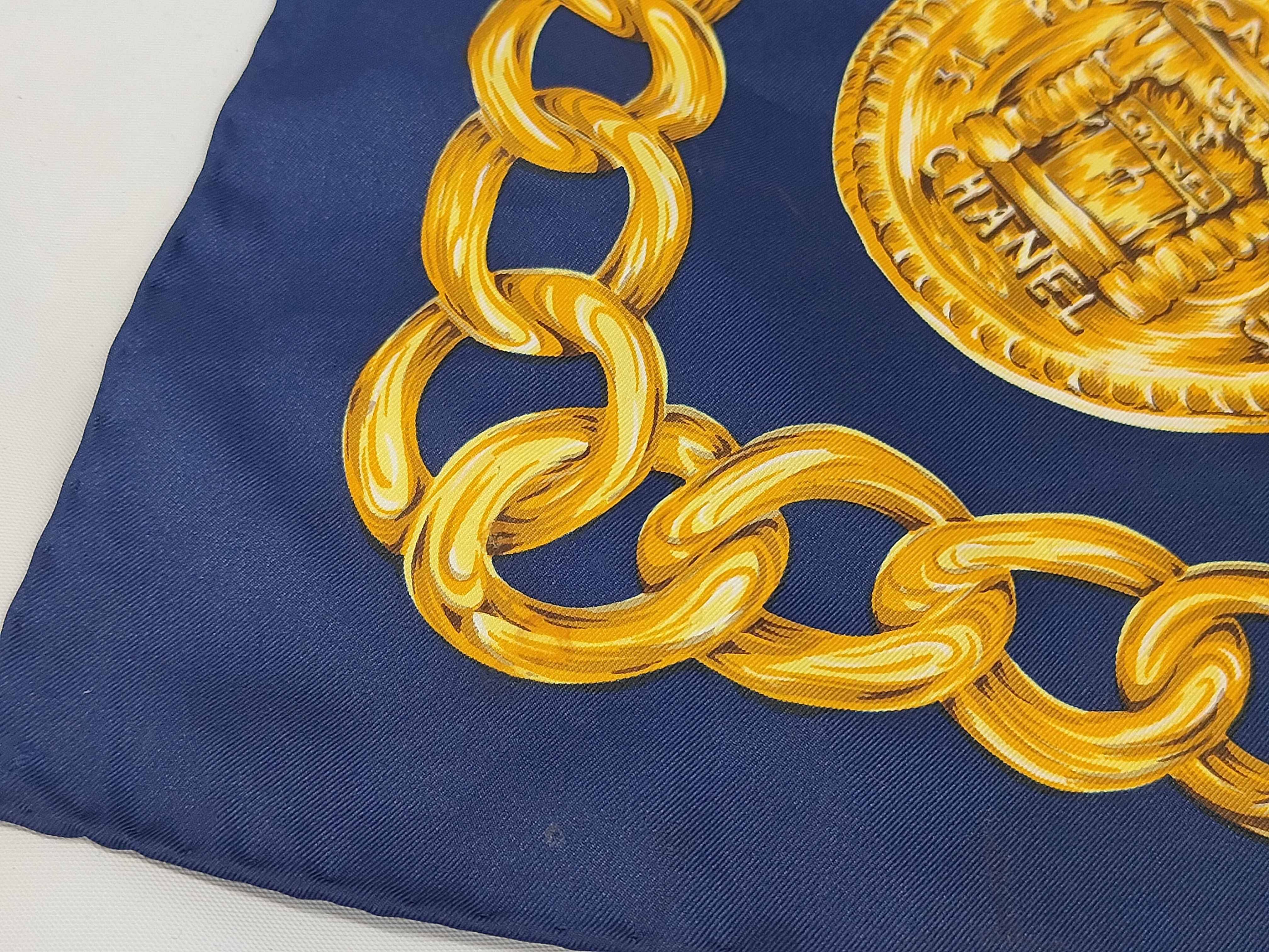 scarf, Coco Mark, chain pattern, logo, 100% silk, large size, with tag, navy, other accessories. — view 3