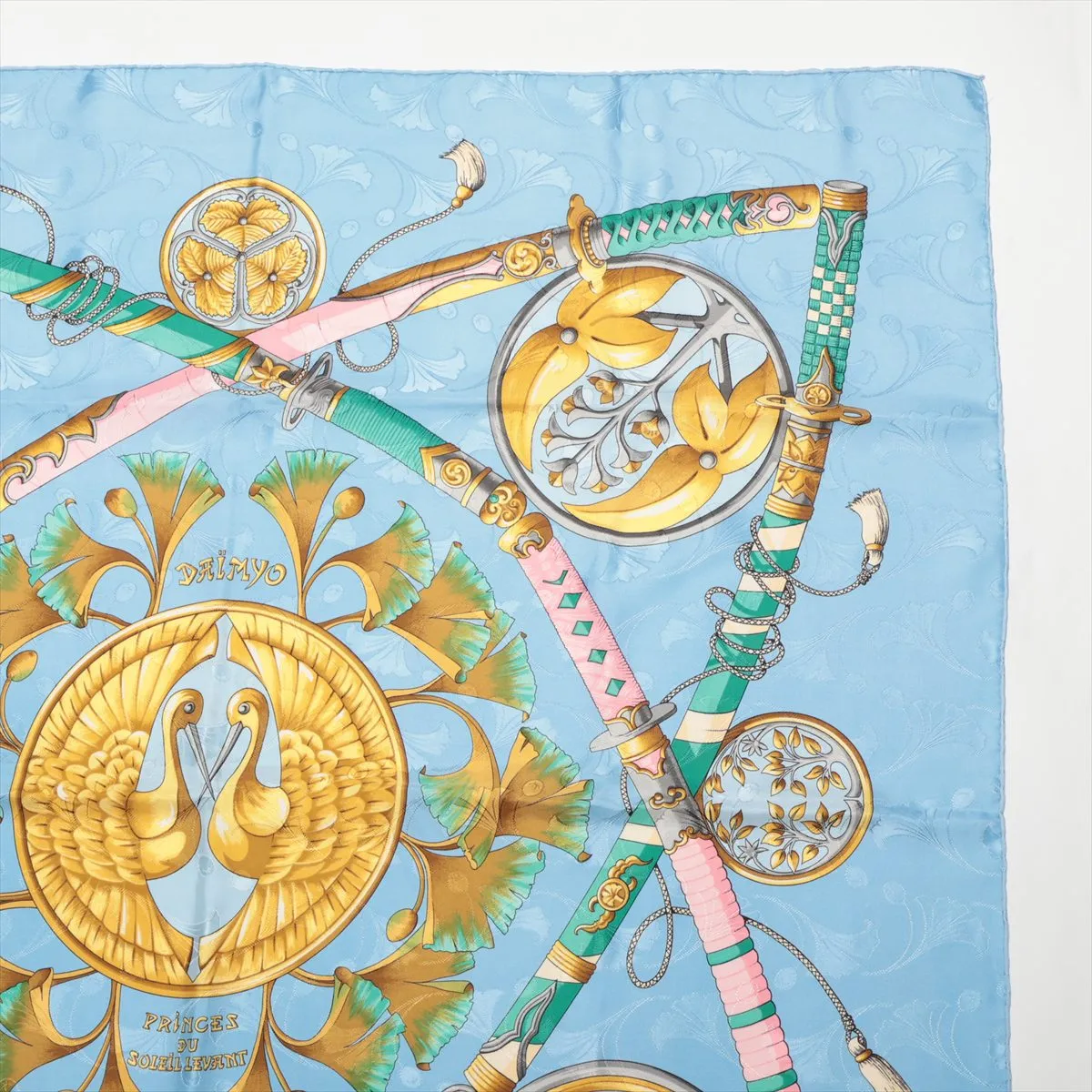 Carre 90 DAIMYO PRINCES DU SOLEIL LEVANT Daimyo Prince of the Land of the Rising Sun Scarf Silk Light Blue Thread — view 3