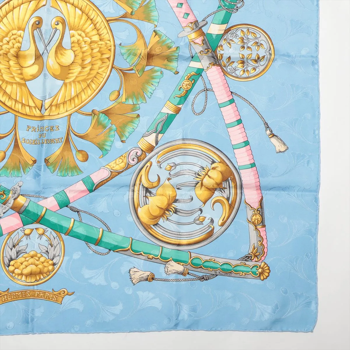 Carre 90 DAIMYO PRINCES DU SOLEIL LEVANT Daimyo Prince of the Land of the Rising Sun Scarf Silk Light Blue Thread — view 4