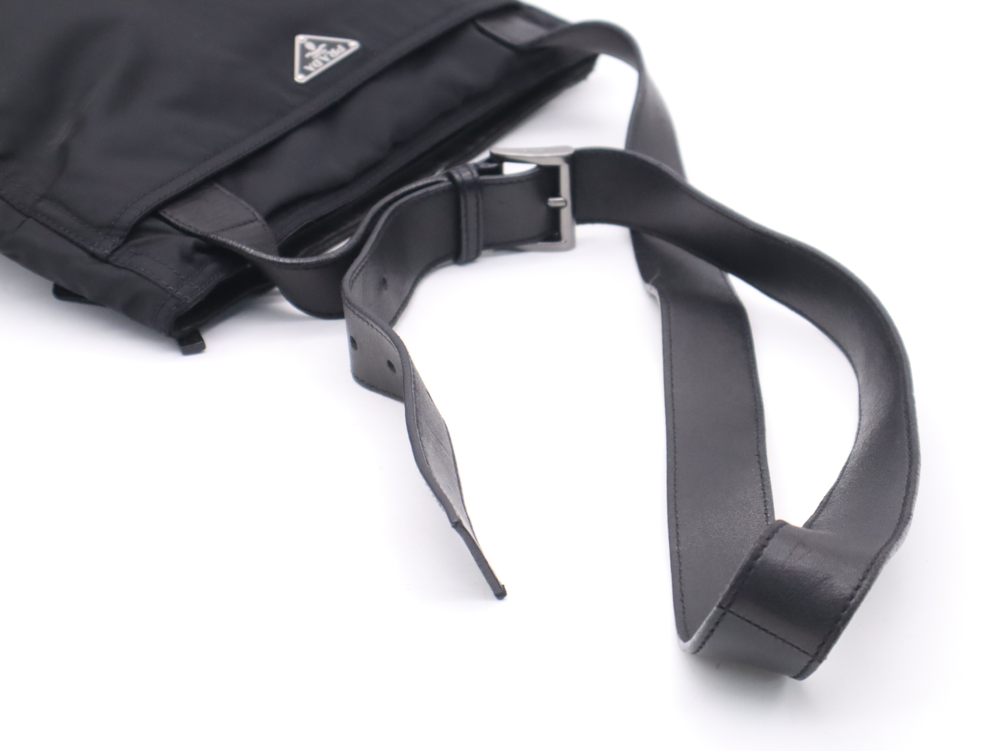 Nylon Triangle Logo Shoulder Bag, Black with Silver Hardware, Card Included. — view 6