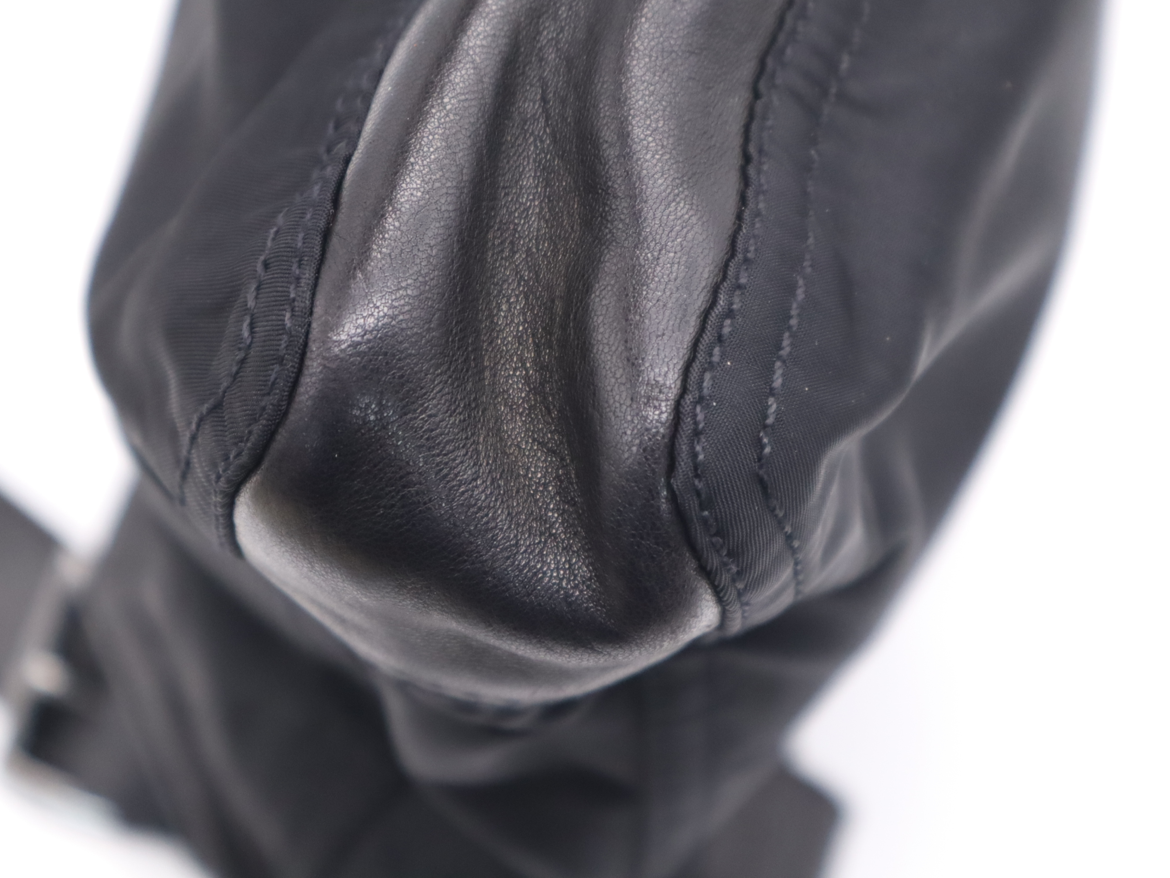 Nylon Triangle Logo Shoulder Bag, Black with Silver Hardware, Card Included. — view 10