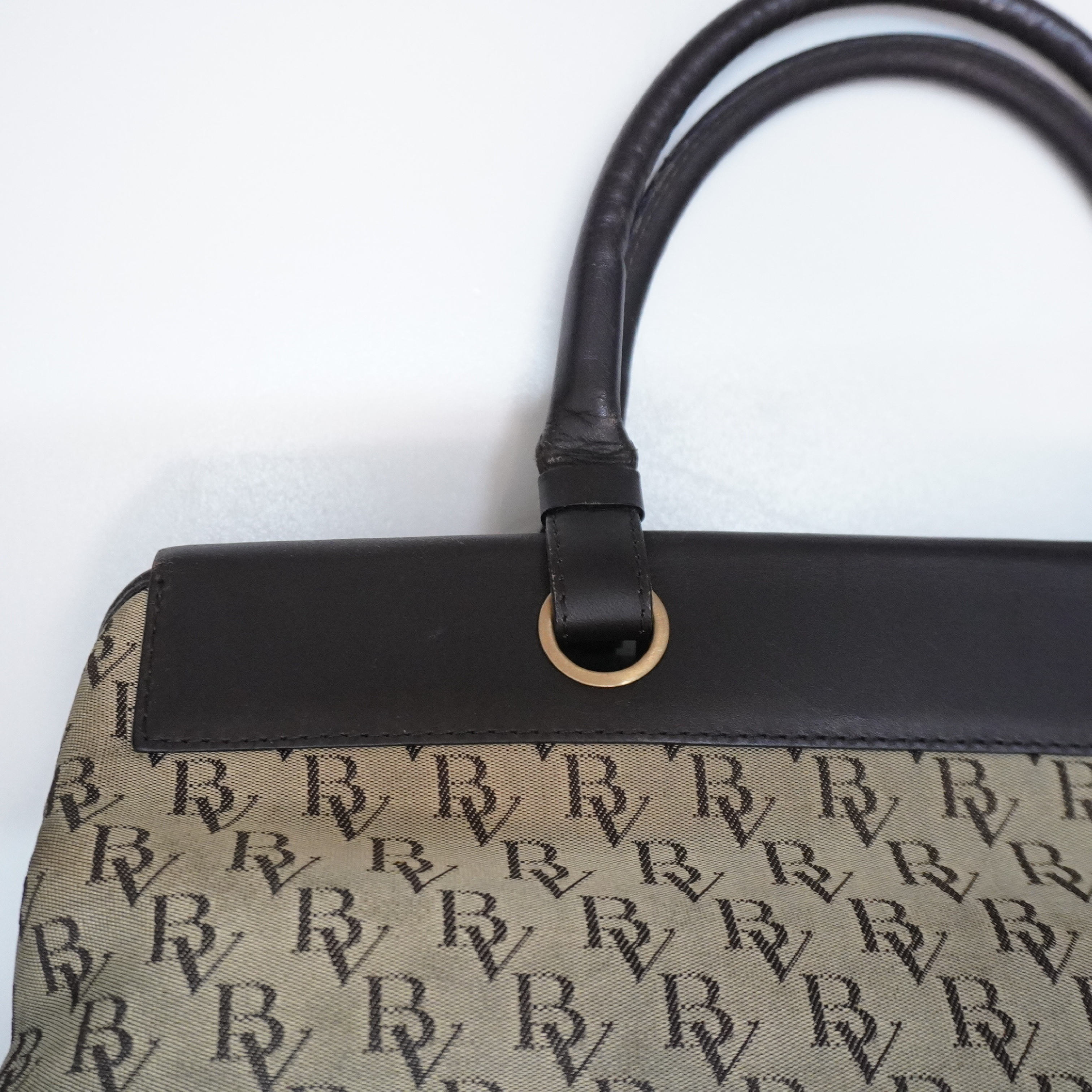Logo Canvas Leather Trim Tote Bag Handbag — view 4