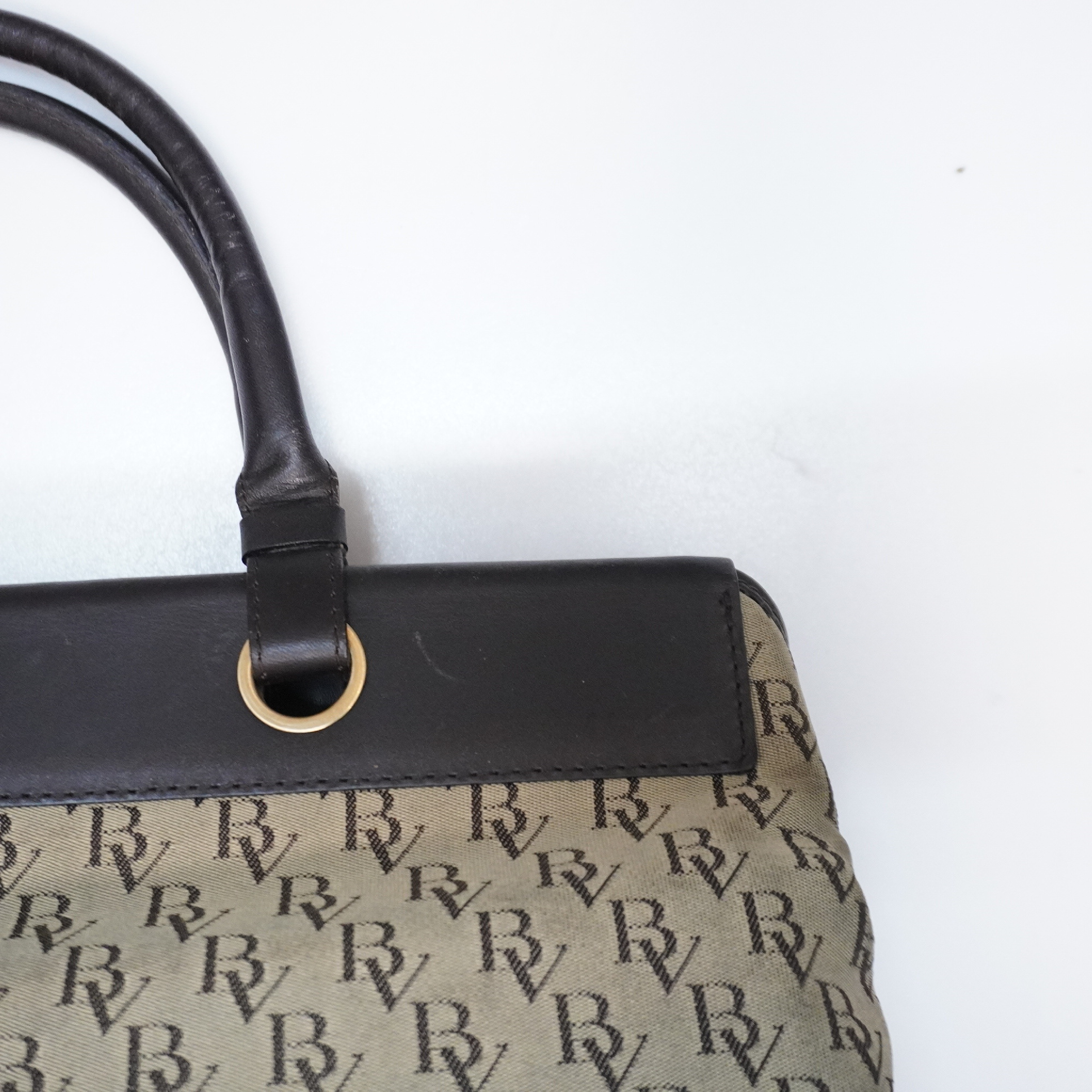 Logo Canvas Leather Trim Tote Bag Handbag — view 5