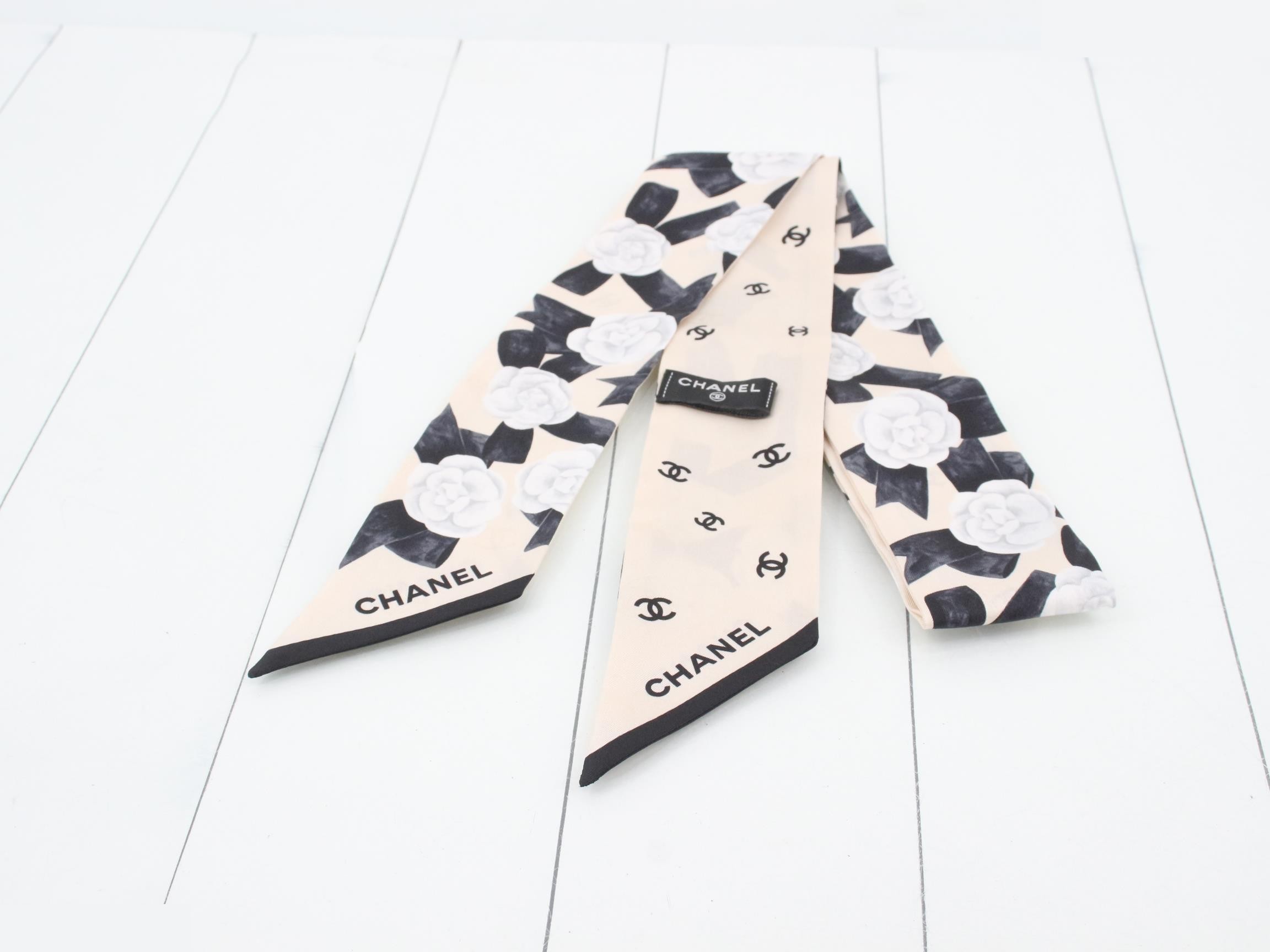 Camellia motif scarf, 100% silk, ivory/multicolor — view 2