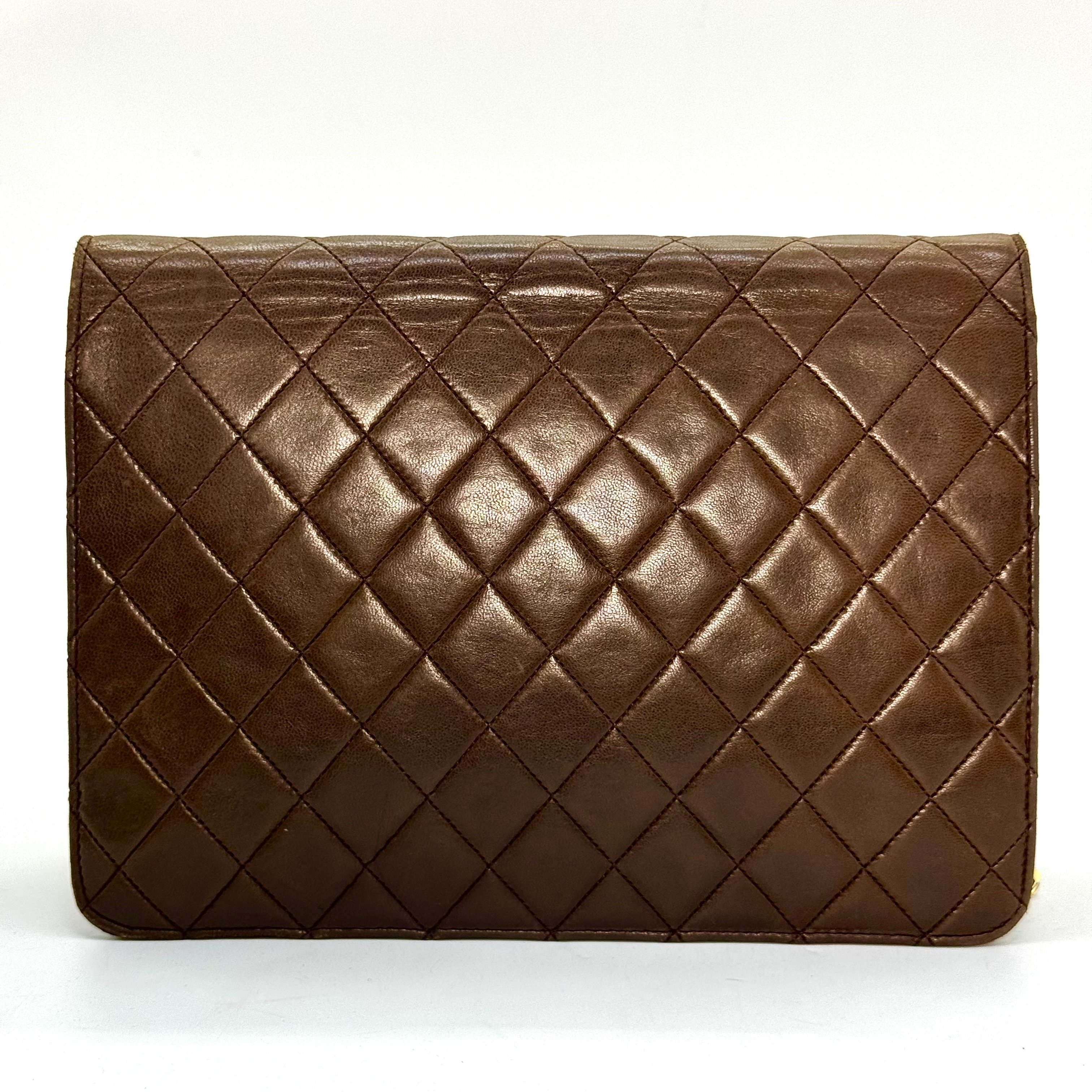 Matelassé Lambskin Single Flap Chain Shoulder Bag, Brown, No Serial Number Sticker. — view 2