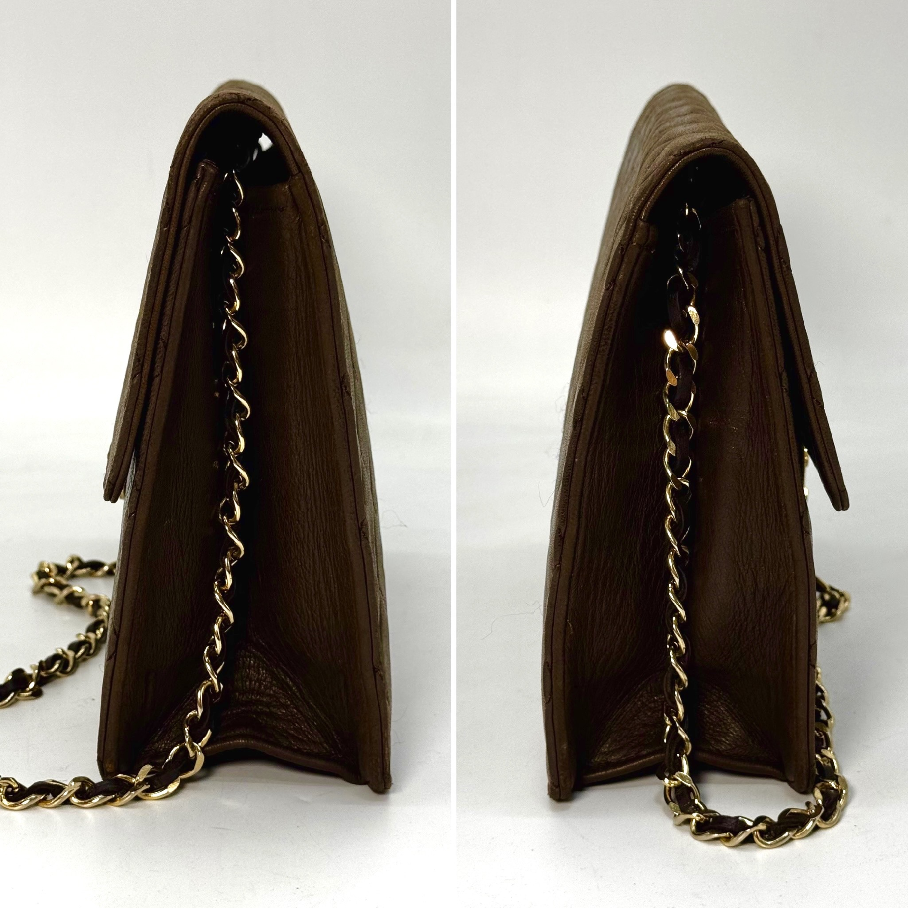 Matelassé Lambskin Single Flap Chain Shoulder Bag, Brown, No Serial Number Sticker. — view 5