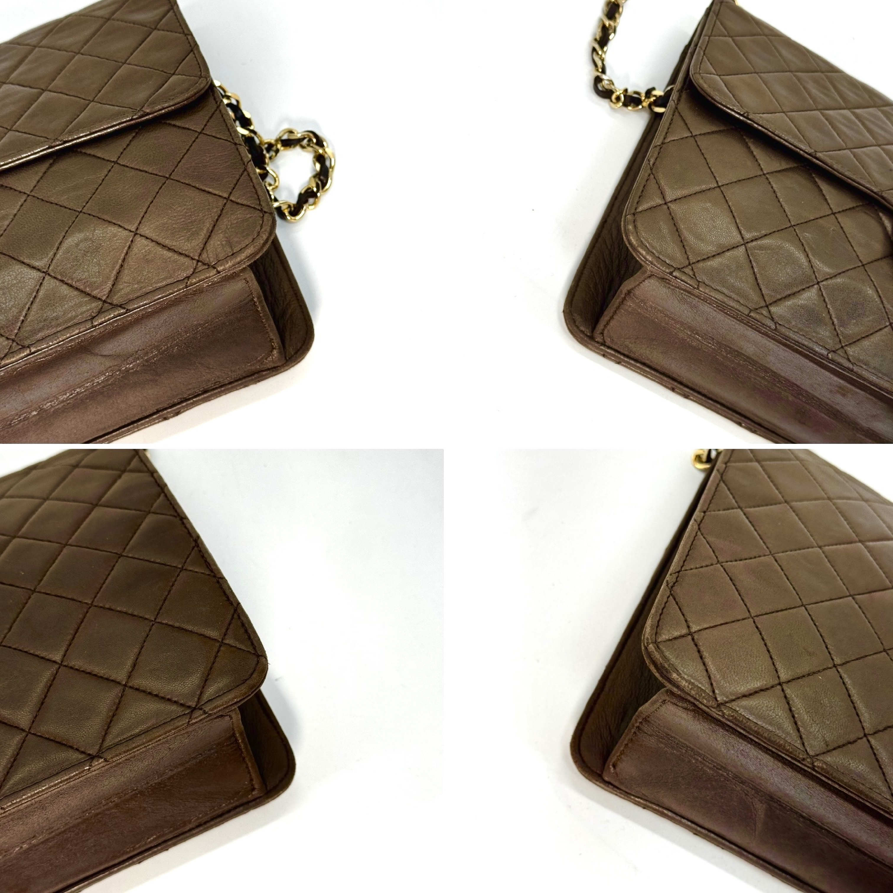 Matelassé Lambskin Single Flap Chain Shoulder Bag, Brown, No Serial Number Sticker. — view 6