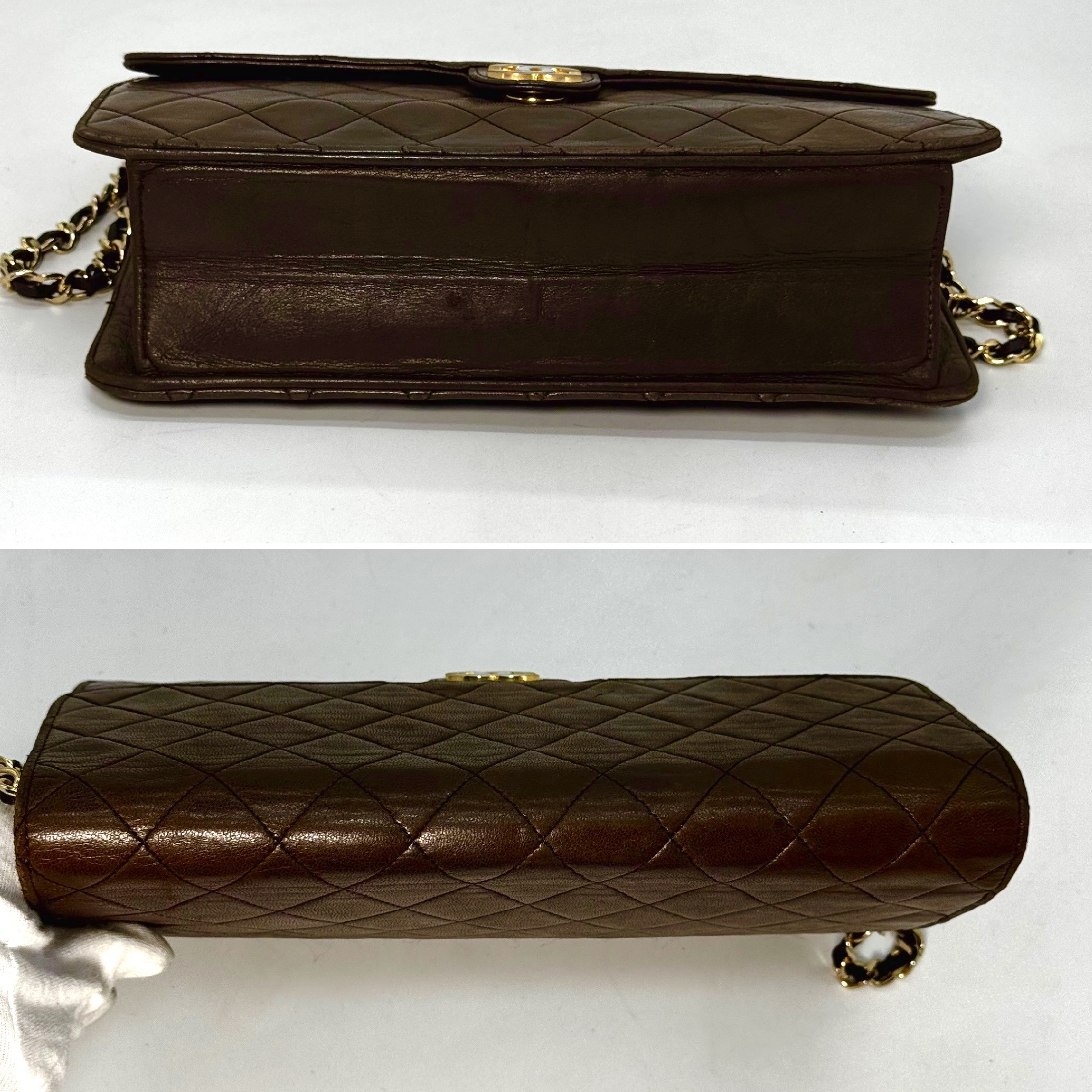 Matelassé Lambskin Single Flap Chain Shoulder Bag, Brown, No Serial Number Sticker. — view 7