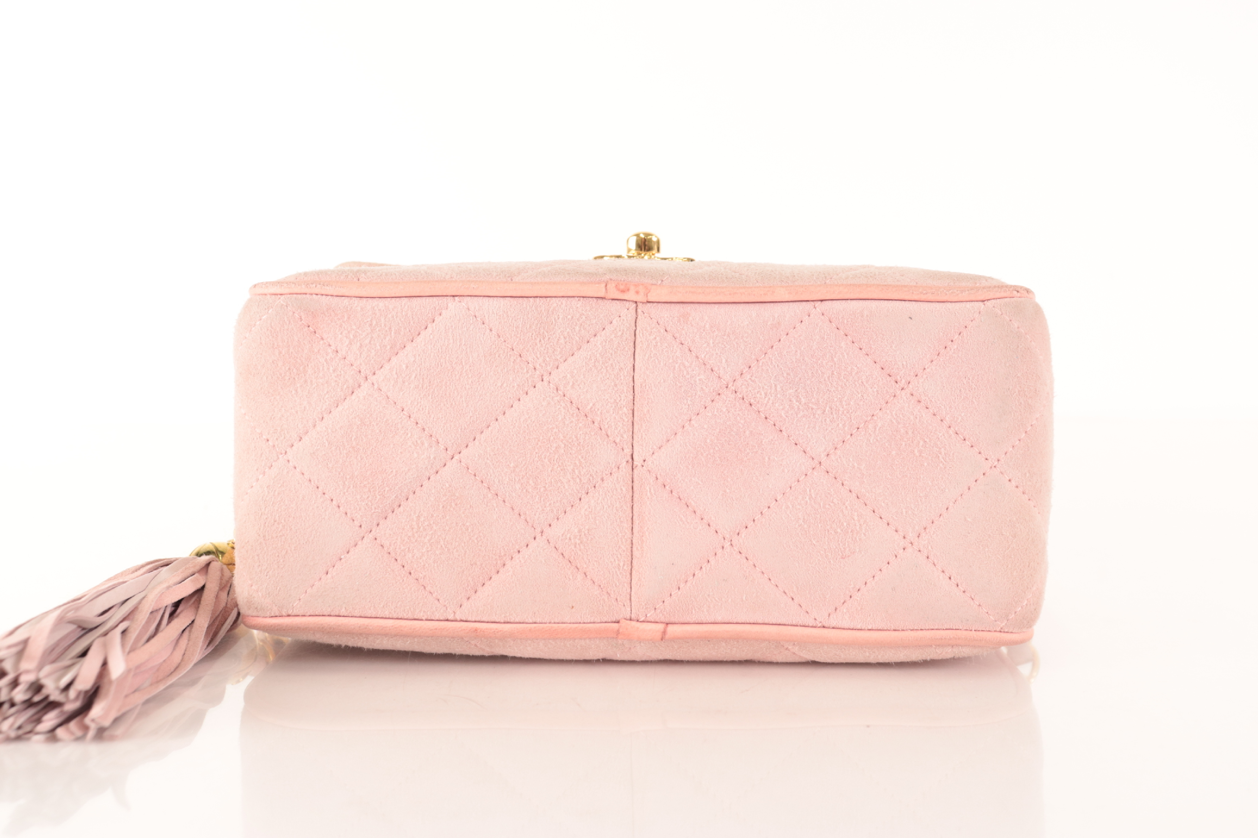 Matelassé Suede Fringe Chain Shoulder Bag, Pink — view 6