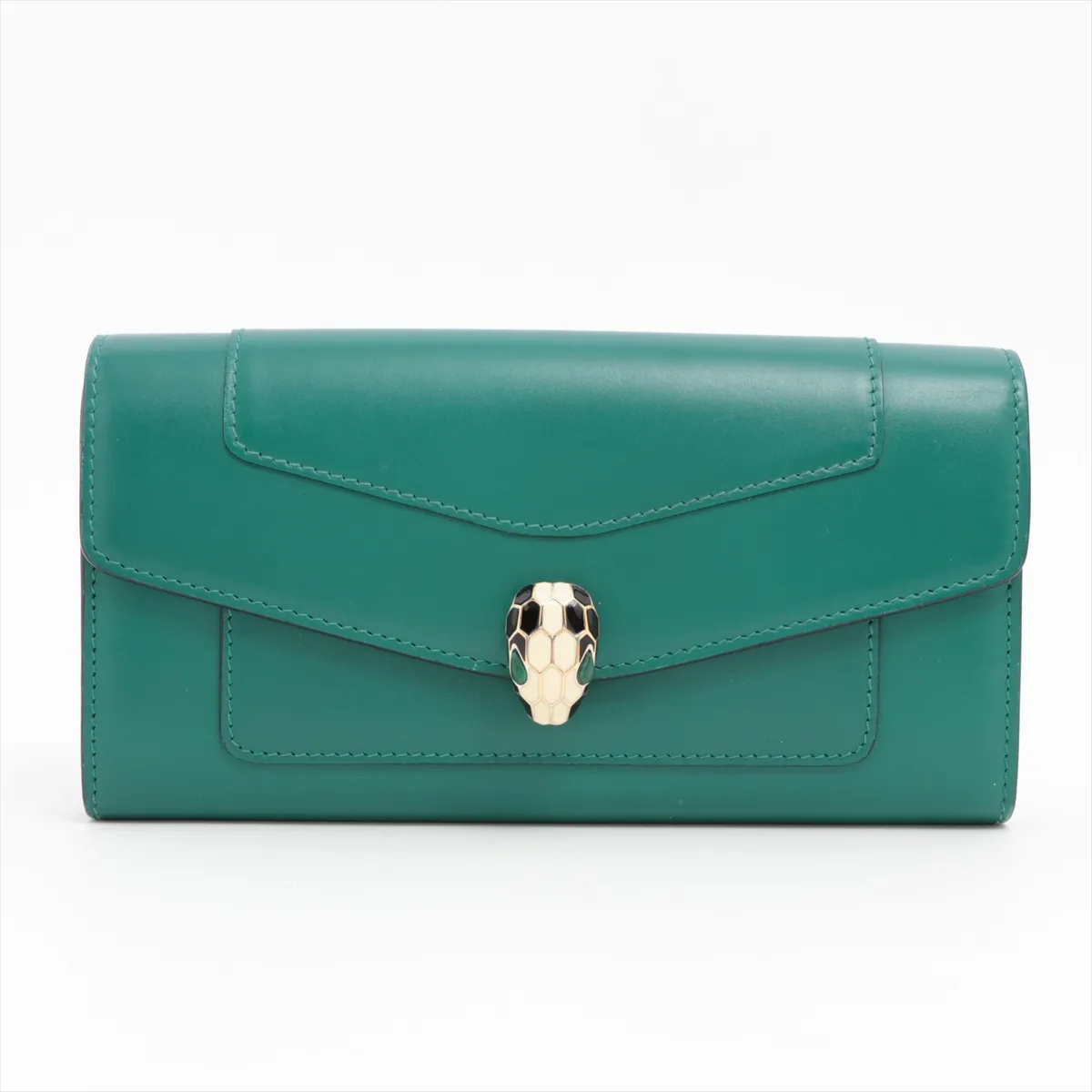 Serpenti Leather Long Wallet Green