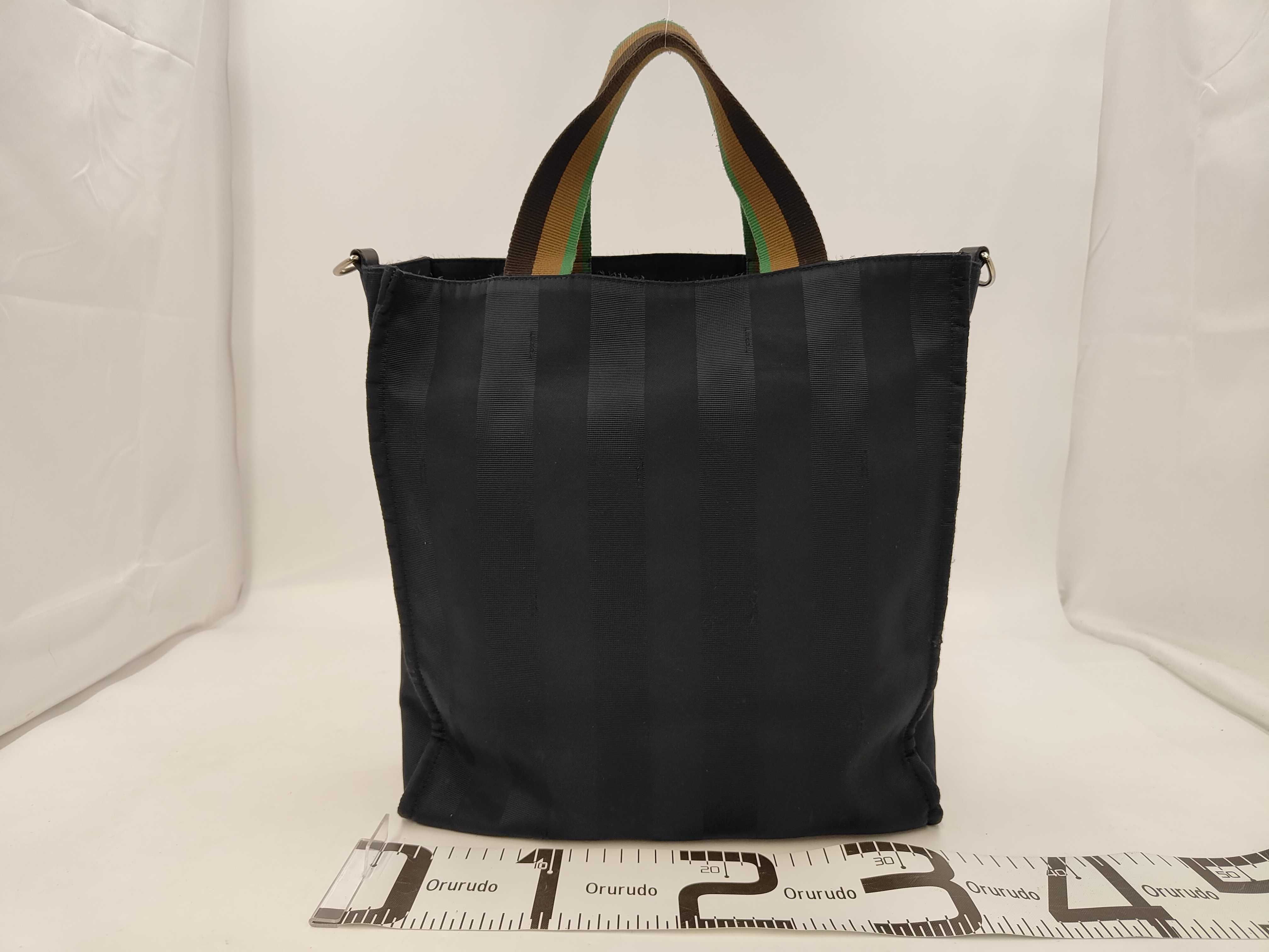 Pequin Stripe Nylon Black Vertical Tote Bag — view 2
