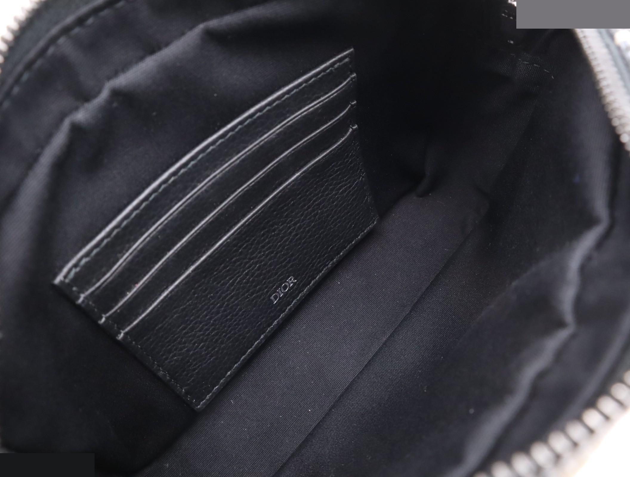 Leather oblique jacquard shoulder bag, navy, silver hardware. — view 7