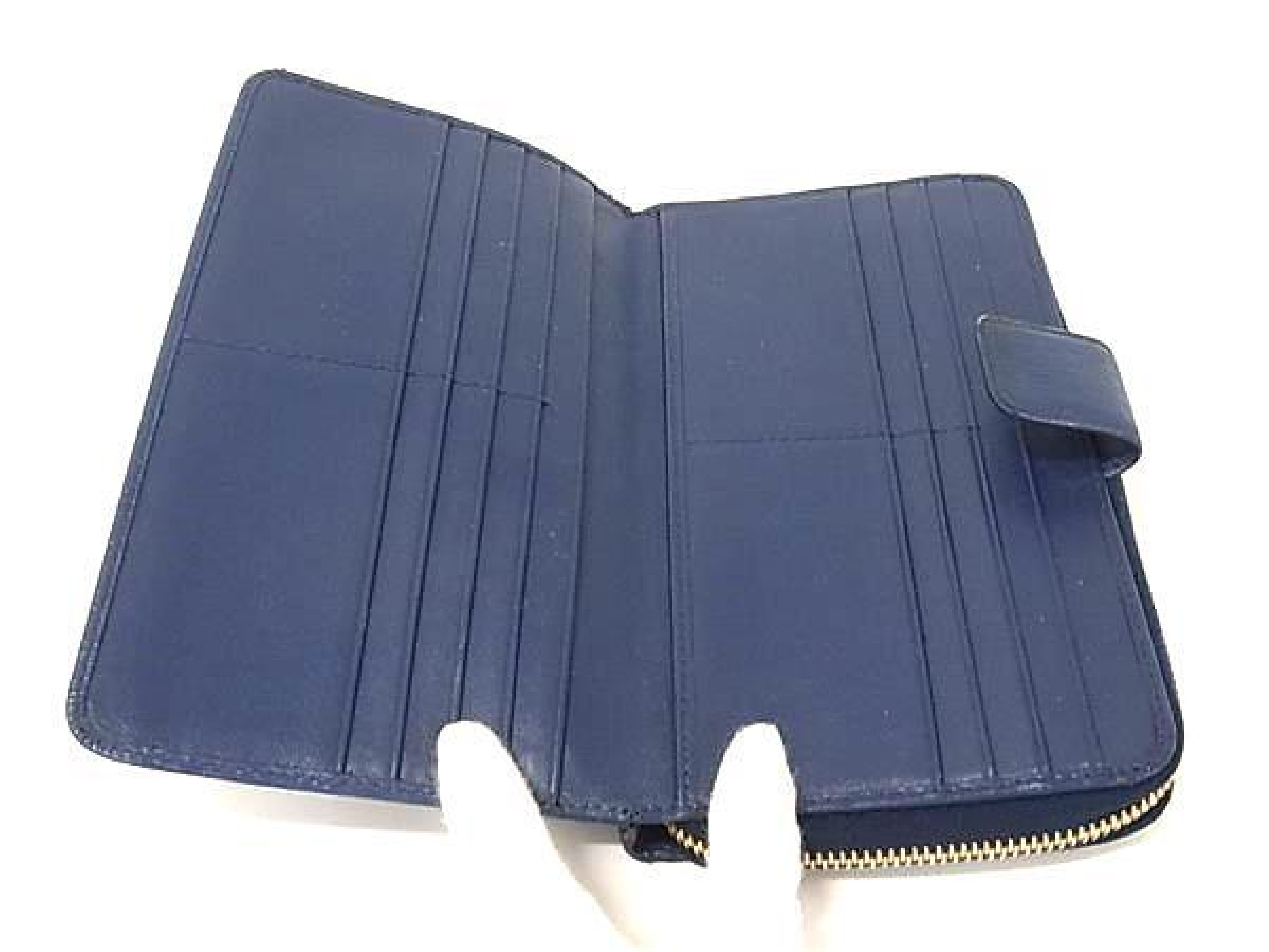 Leather Bi-fold Long Wallet, Billfold, Coin Purse, Card Slots, Women's/Men's, Blue, FW5984 — view 3