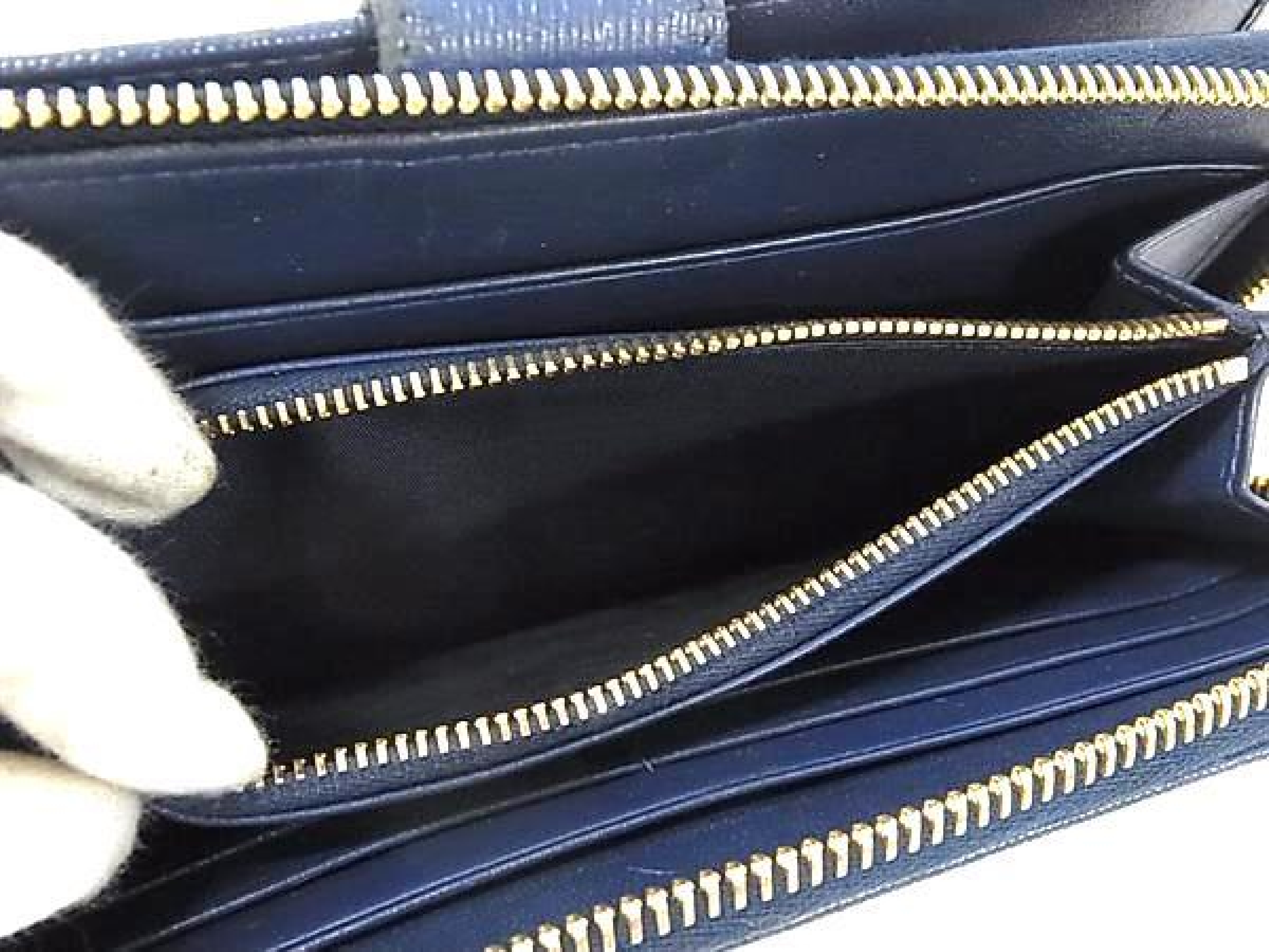 Leather Bi-fold Long Wallet, Billfold, Coin Purse, Card Slots, Women's/Men's, Blue, FW5984 — view 5