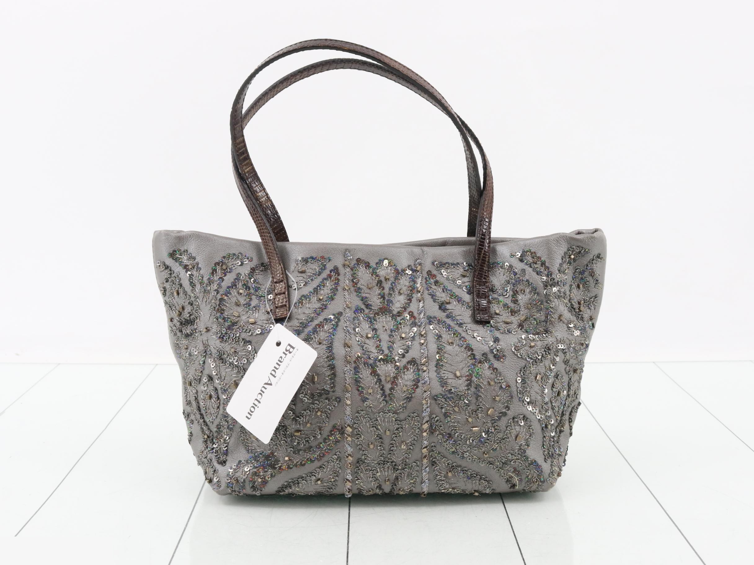 Leather, sequin, and beaded semi-shoulder bag — view 2