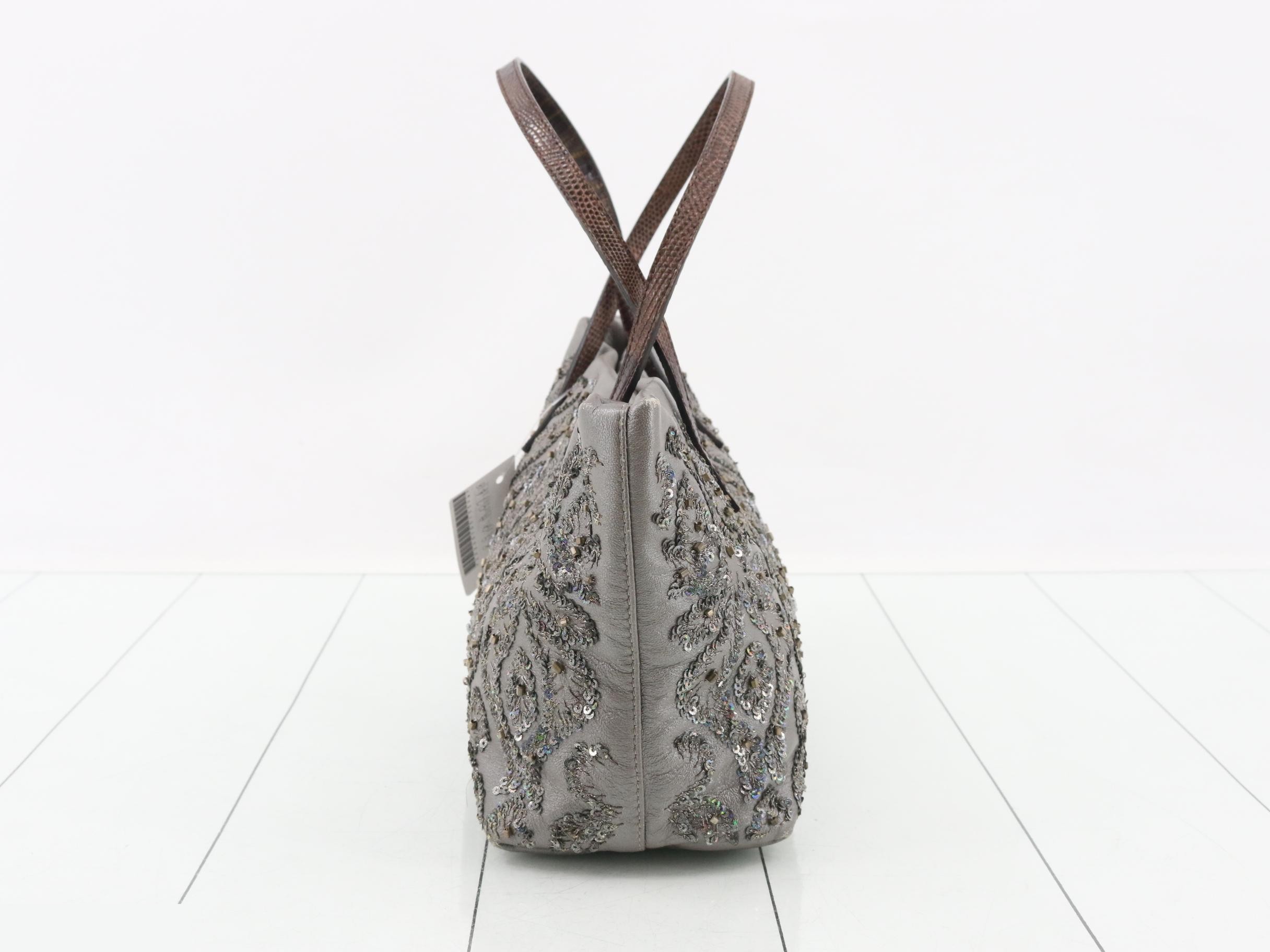 Leather, sequin, and beaded semi-shoulder bag — view 4