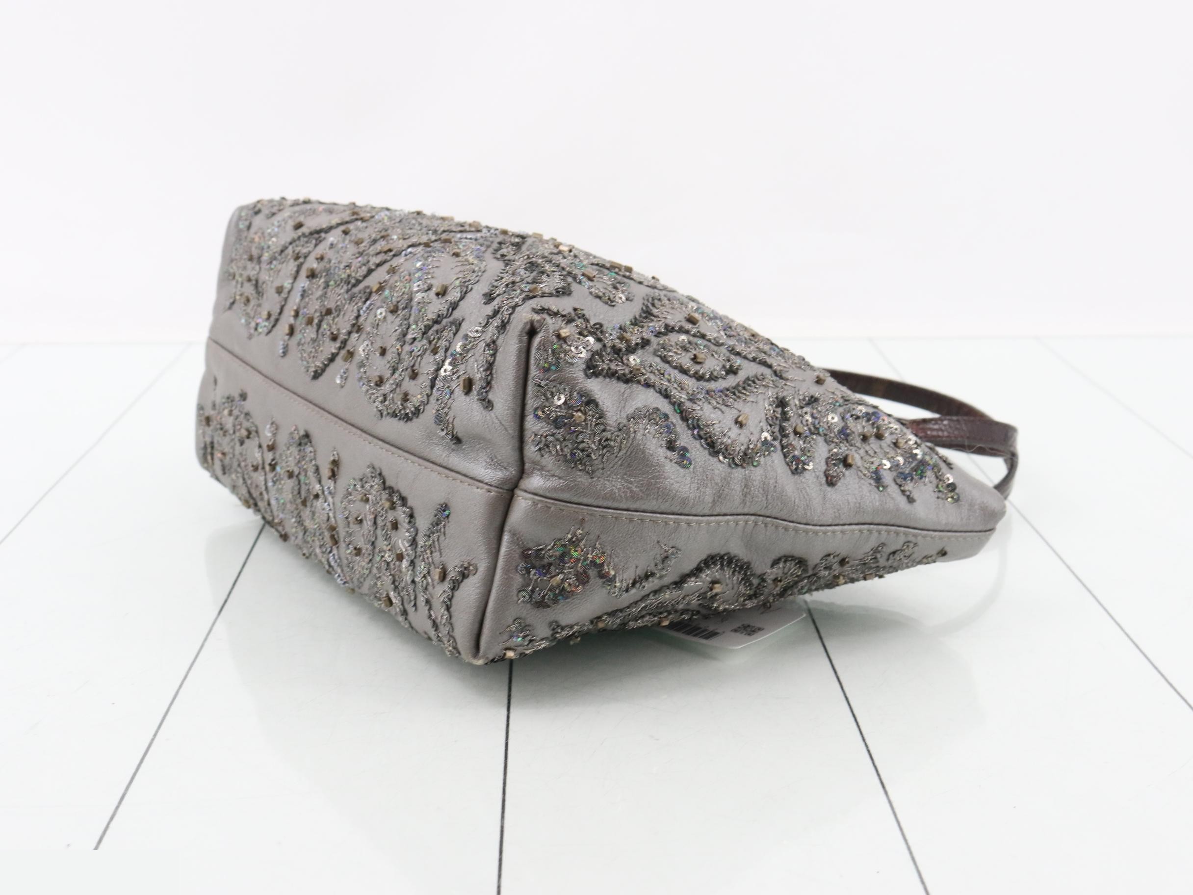 Leather, sequin, and beaded semi-shoulder bag — view 6