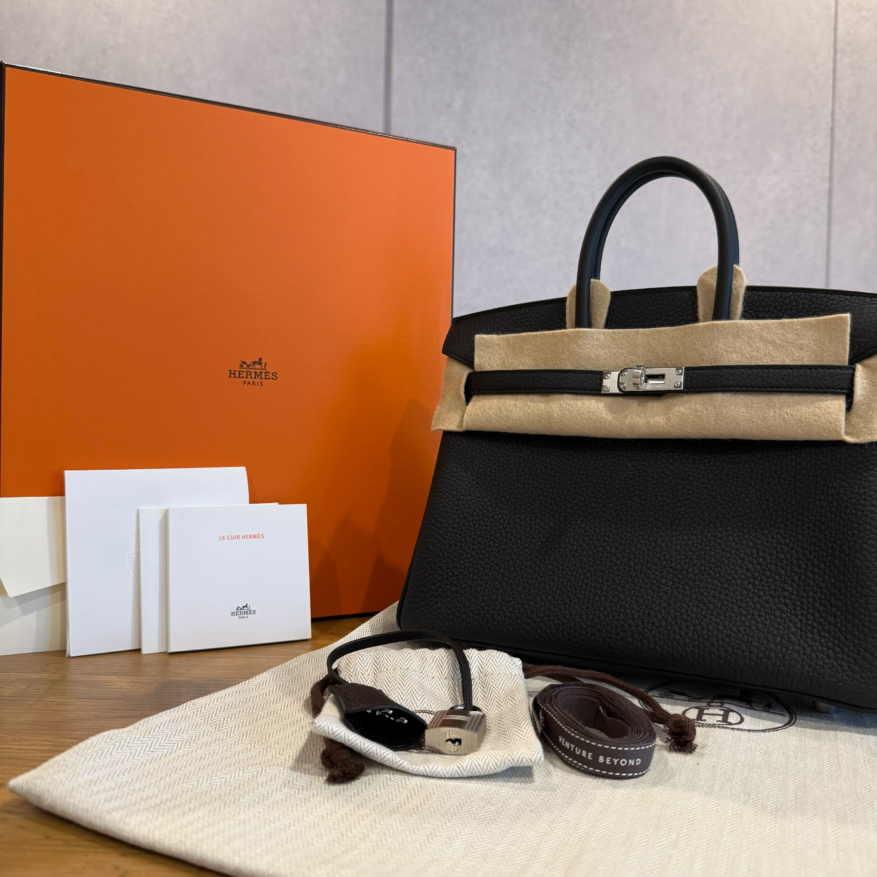 Birkin 25 Black Togo Leather, Silver Hardware, G Stamp Handbag