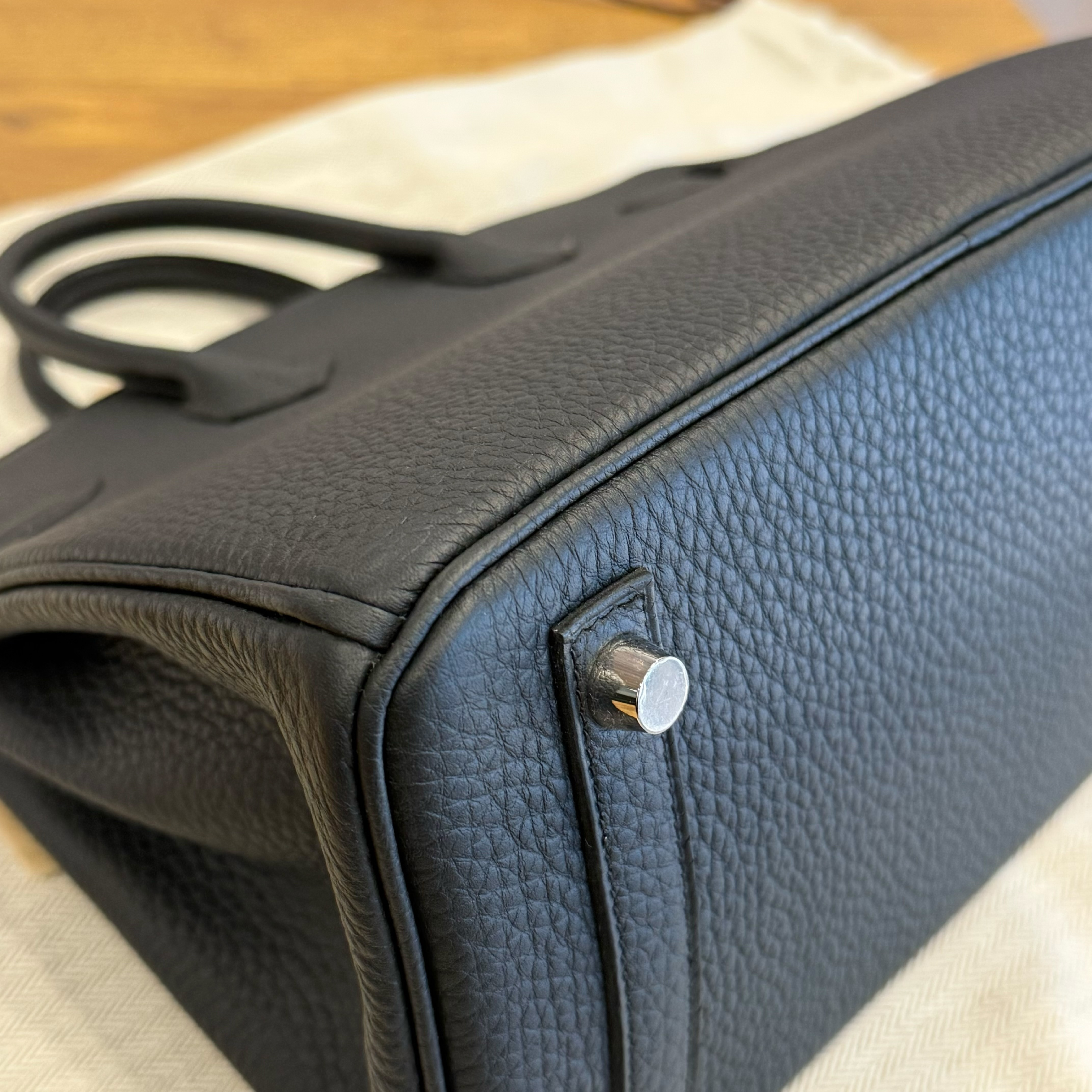 Birkin 25 Black Togo Leather, Silver Hardware, G Stamp Handbag — view 9