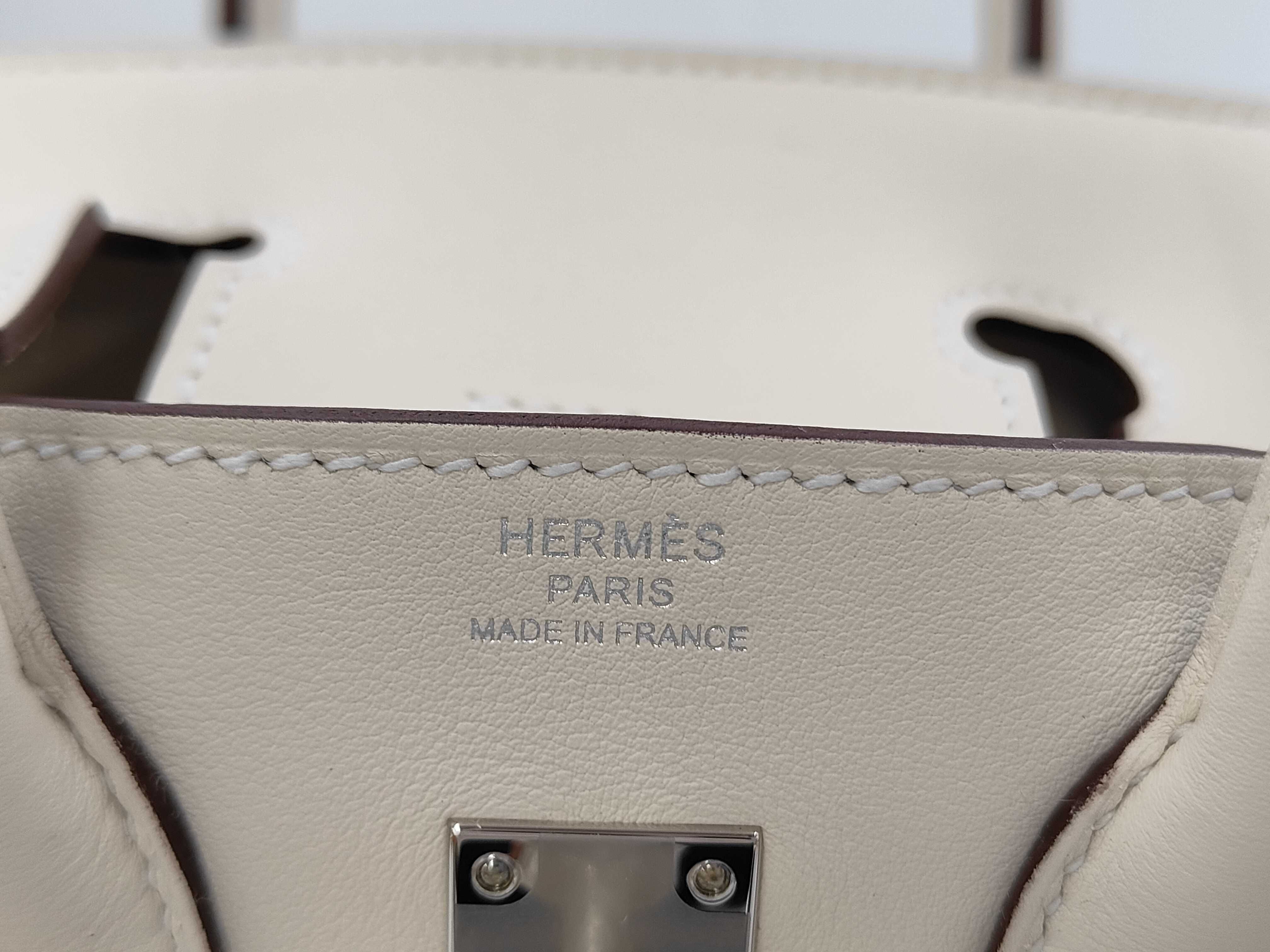 Birkin 25 Nata, P hardware, G stamp, Swift leather, white handbag — view 9