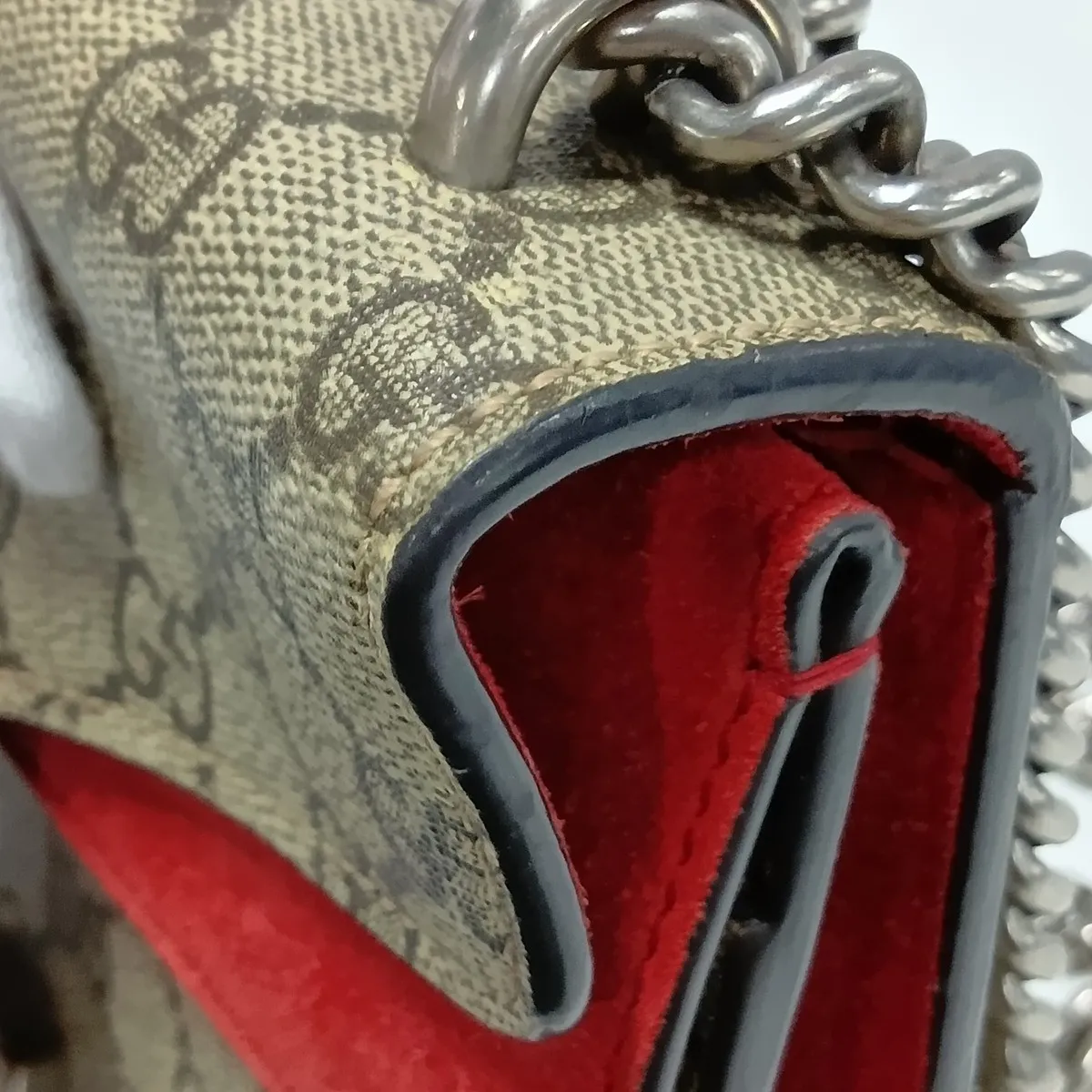 GG Supreme Dionysus PVC x Suede Chain Shoulder Bag Beige x Red — view 11