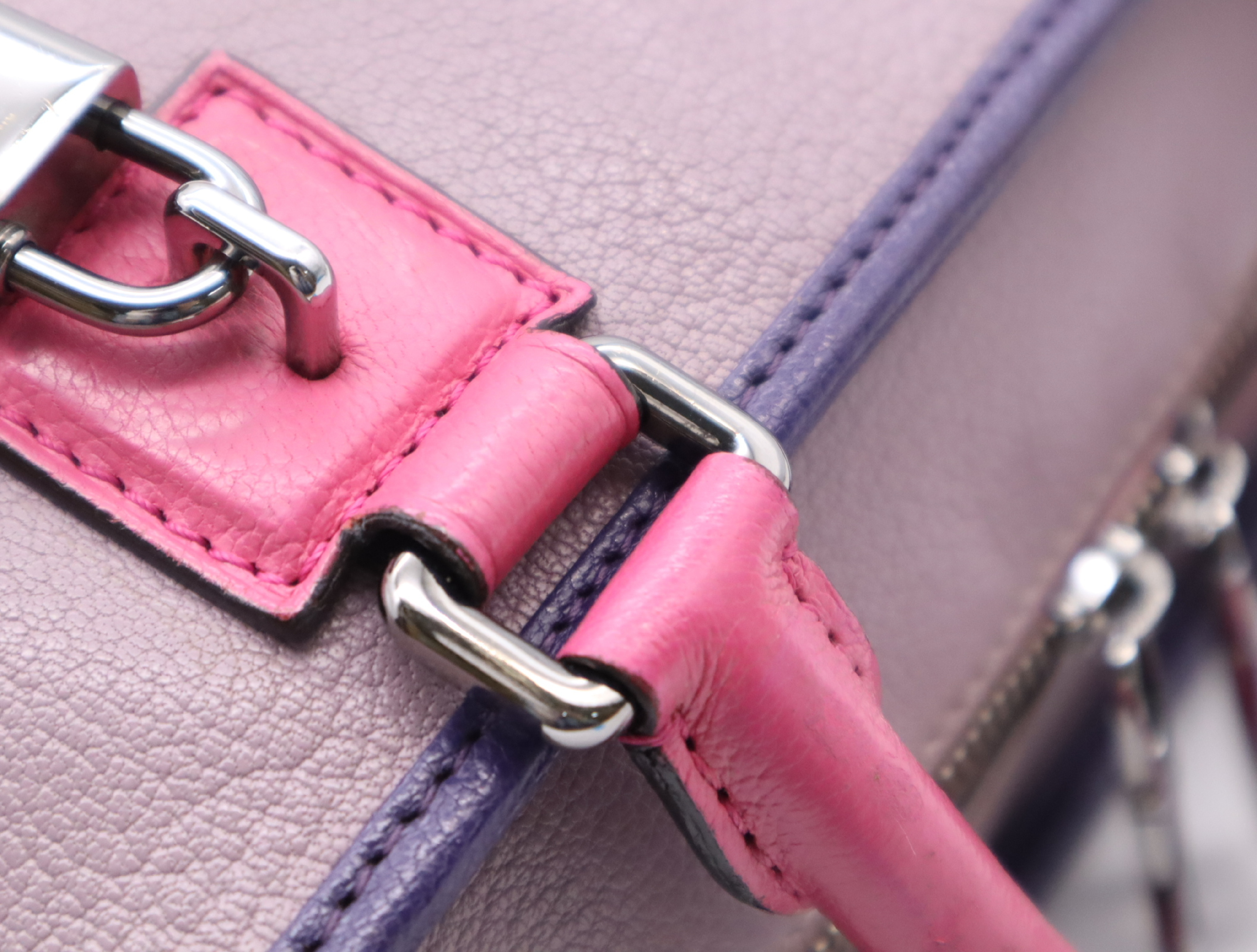 61301 Leather Amazona Purple Handbag with Silver Hardware, Padlock, 2 Keys, and Clochette — view 9