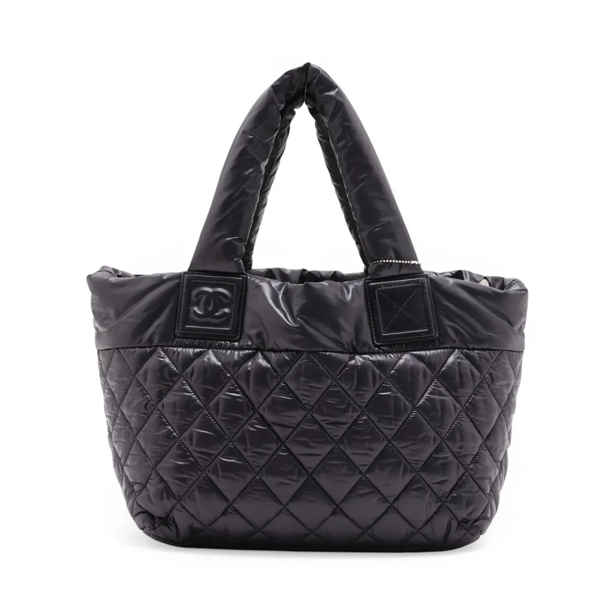 Coco Cocoon Nylon x Leather Tote Bag, Black with Silver Hardware, Item Number 17644532 (Serial Number in the 17s range), with Charm. — view 2