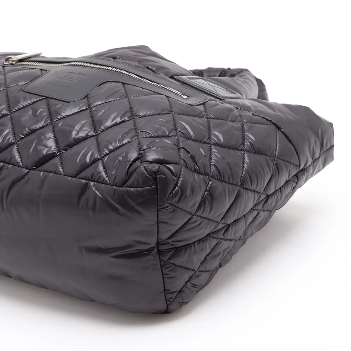 Coco Cocoon Nylon x Leather Tote Bag, Black with Silver Hardware, Item Number 17644532 (Serial Number in the 17s range), with Charm. — view 3