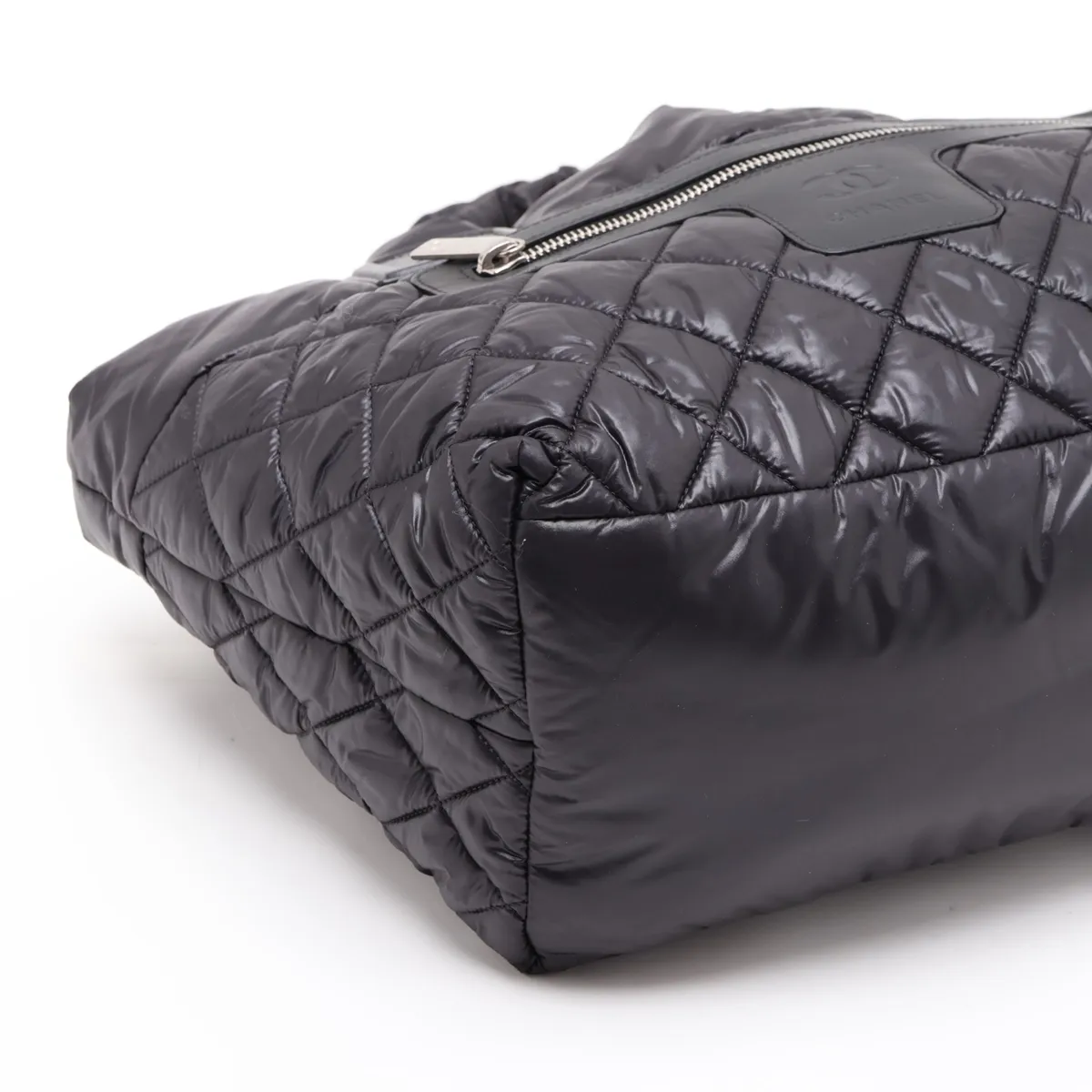 Coco Cocoon Nylon x Leather Tote Bag, Black with Silver Hardware, Item Number 17644532 (Serial Number in the 17s range), with Charm. — view 4
