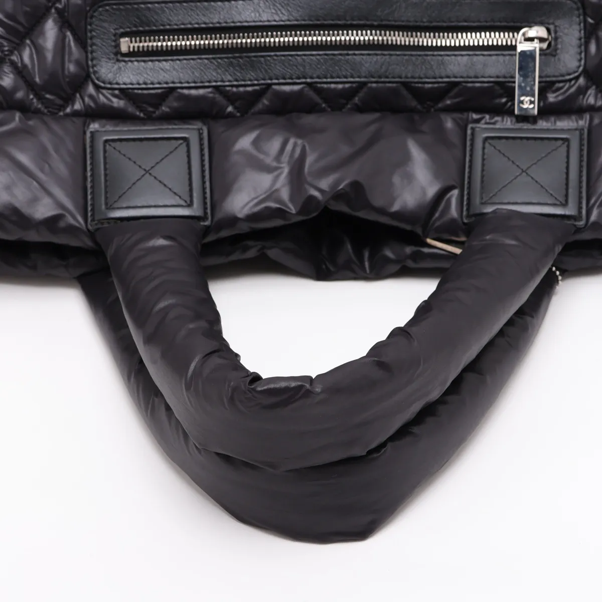 Coco Cocoon Nylon x Leather Tote Bag, Black with Silver Hardware, Item Number 17644532 (Serial Number in the 17s range), with Charm. — view 5