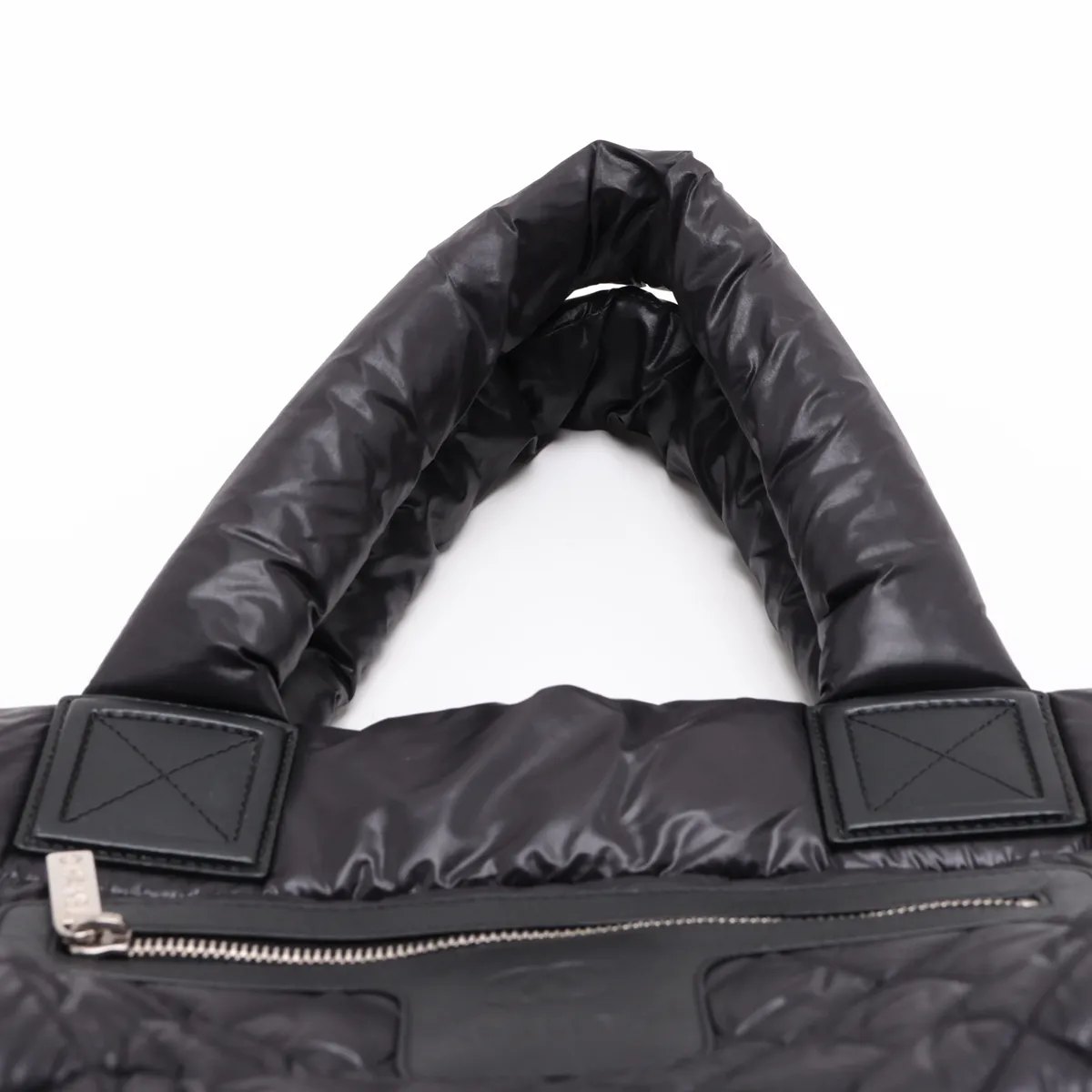 Coco Cocoon Nylon x Leather Tote Bag, Black with Silver Hardware, Item Number 17644532 (Serial Number in the 17s range), with Charm. — view 6