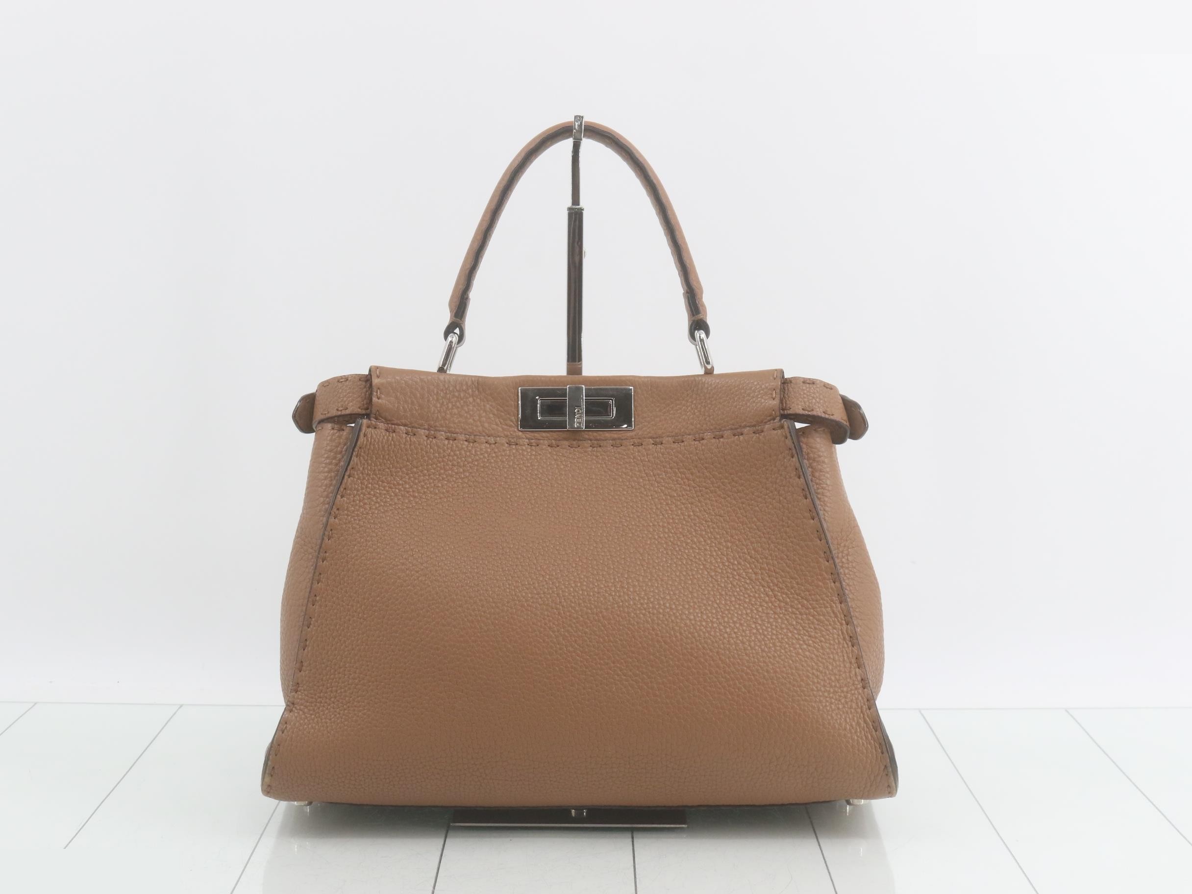 Peekaboo Shoulder Bag, Leather, Brown — view 2