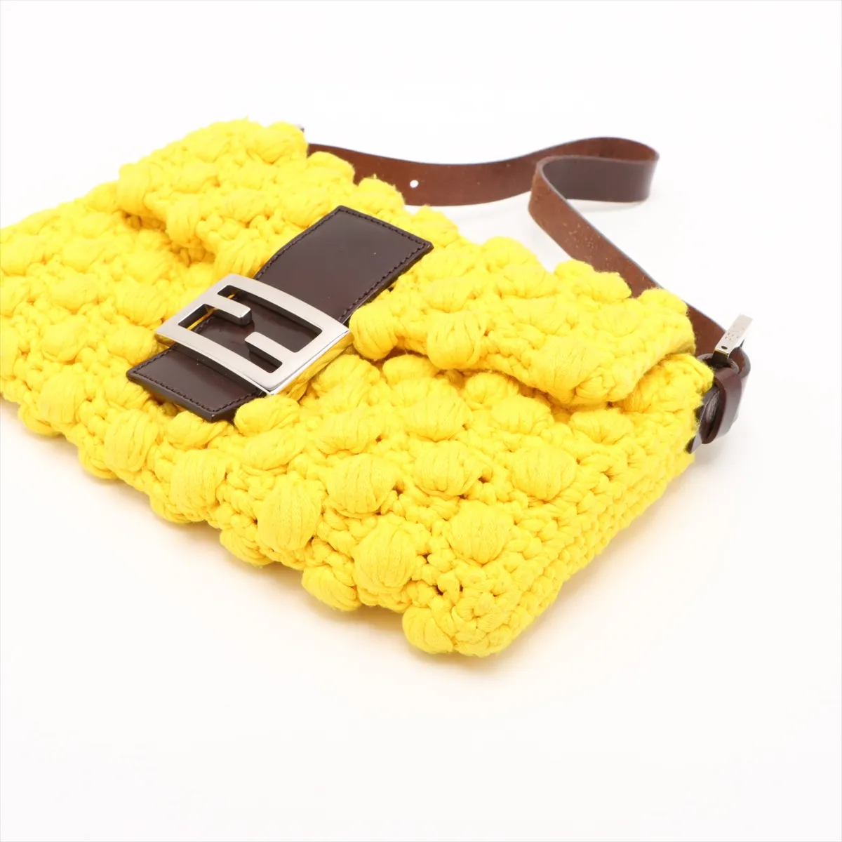 Mamma Bucket Knit x Leather Shoulder Bag Yellow x Brown — view 3