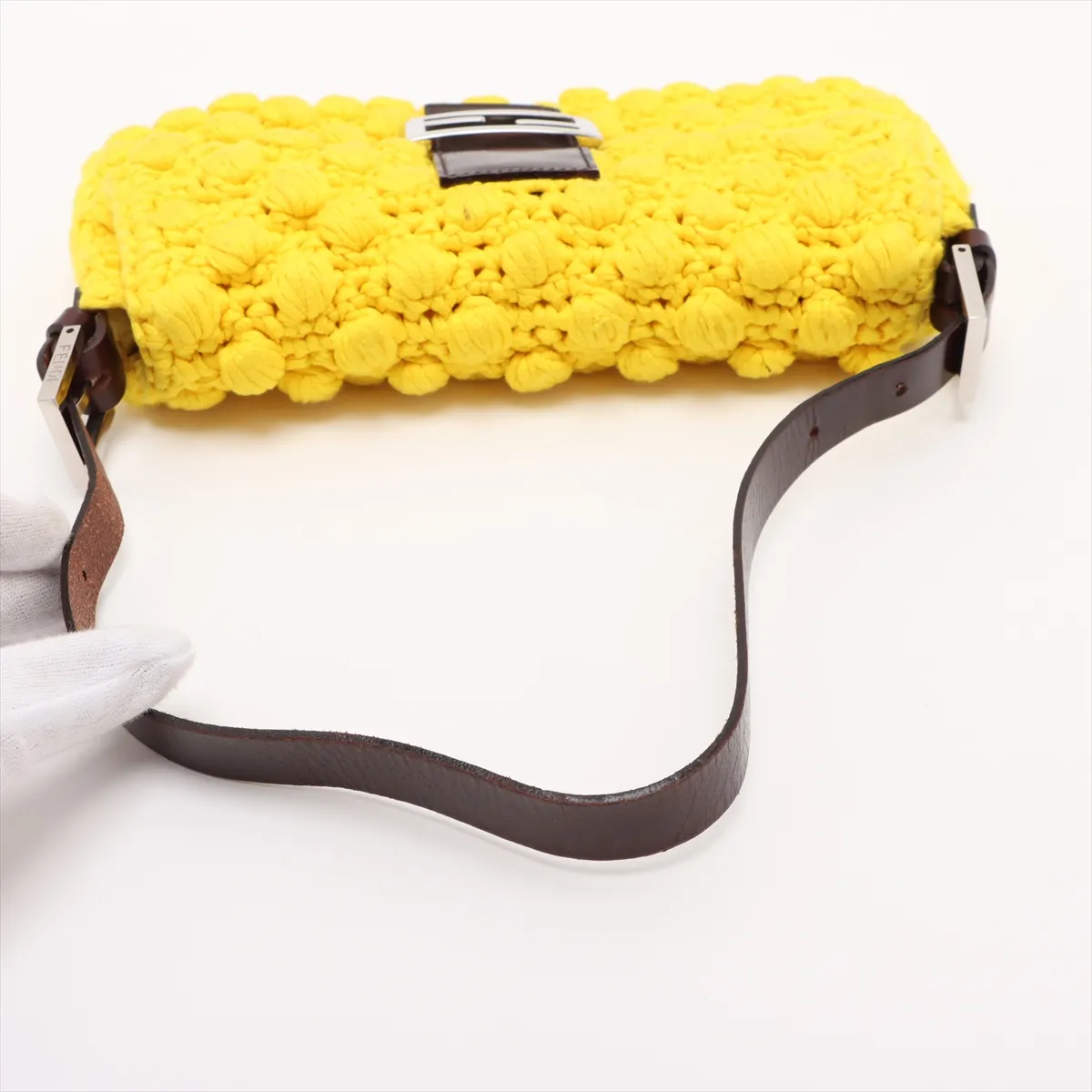 Mamma Bucket Knit x Leather Shoulder Bag Yellow x Brown — view 5