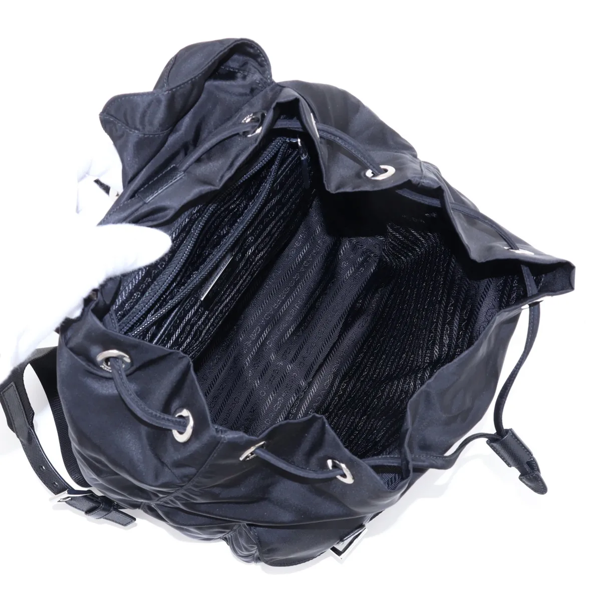 Tessuto Nylon x Leather Backpack/Rucksack, Black — view 7