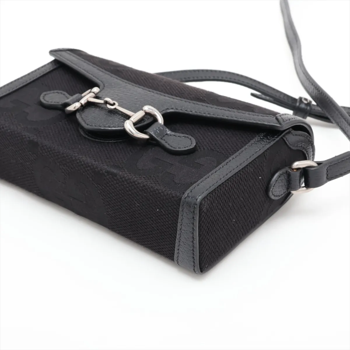 Jumbo GG Horsebit 1955 699296 Canvas x Leather Shoulder Bag, Black — view 3
