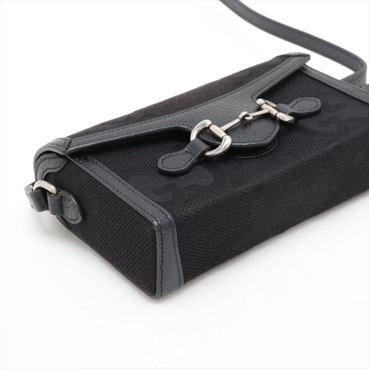 Jumbo GG Horsebit 1955 699296 Canvas x Leather Shoulder Bag, Black — view 4