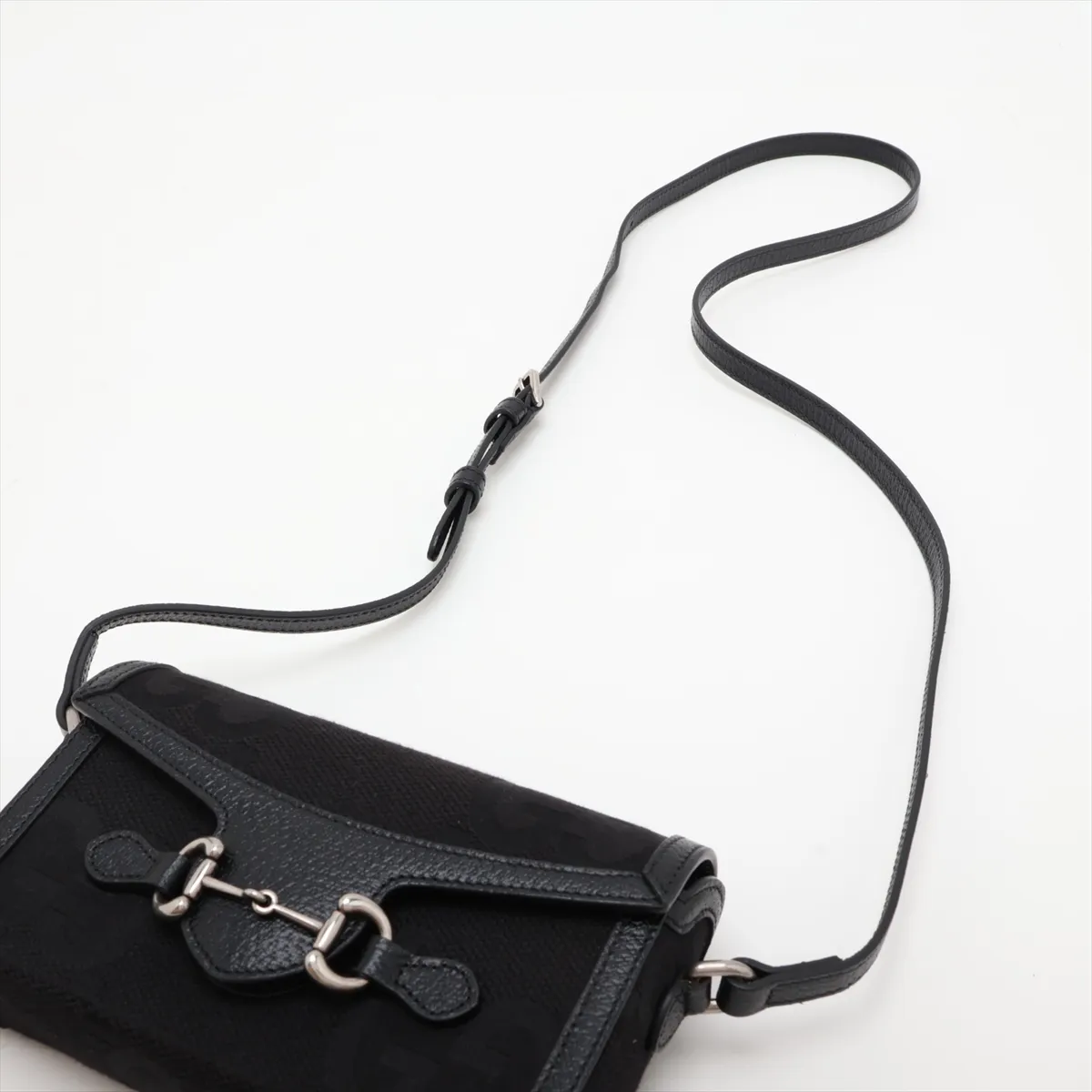 Jumbo GG Horsebit 1955 699296 Canvas x Leather Shoulder Bag, Black — view 5