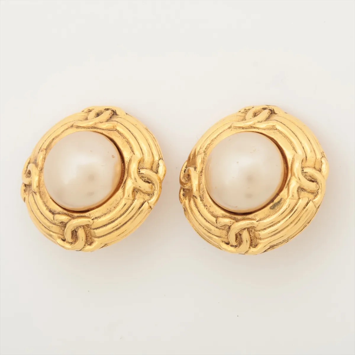 Coco Mark 94A Earrings (Pair) GP x Faux Pearl Gold. Shows signs of wear, — view 3