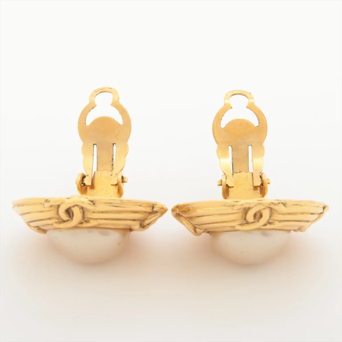 Coco Mark 94A Earrings (Pair) GP x Faux Pearl Gold. Shows signs of wear, — view 4