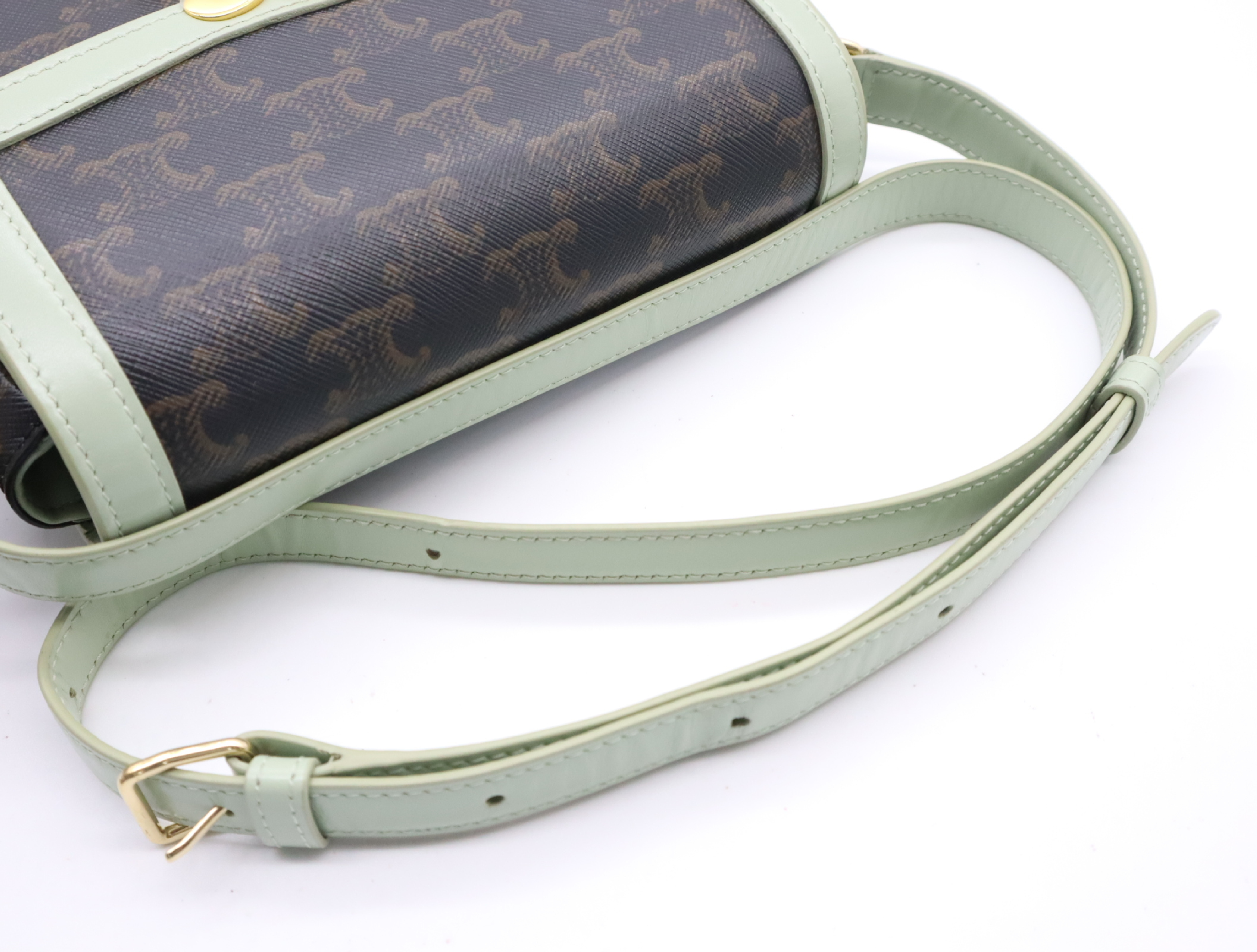 PVC x Leather Triomphe Shoulder Bag (Green/Brown) — view 12