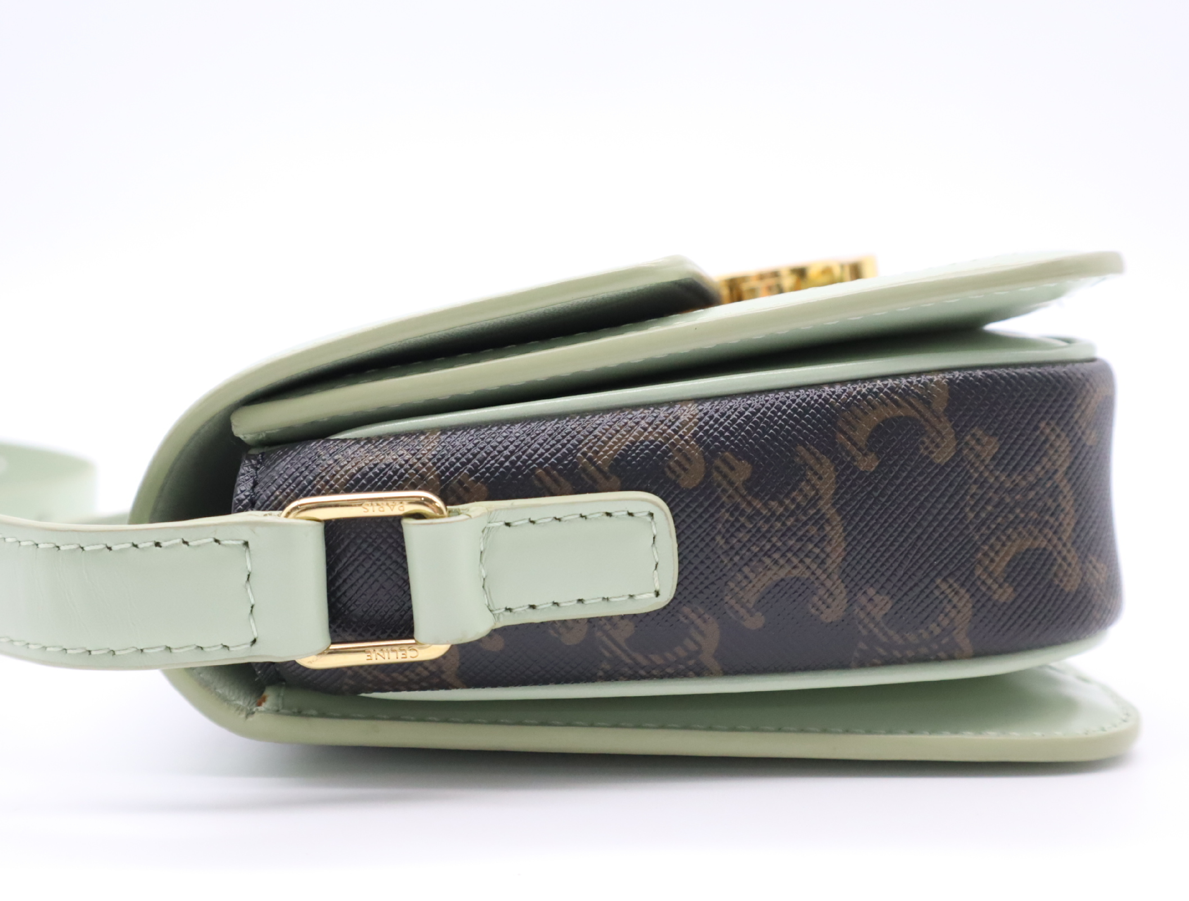 PVC x Leather Triomphe Shoulder Bag (Green/Brown) — view 3
