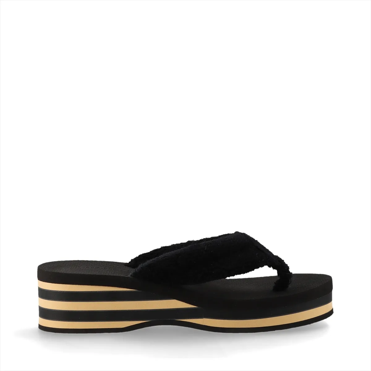 Coco Mark 26SS Fabric Beach Sandals 37C Women's Black x Beige G46202 Terry Cloth Striped Platform — view 2