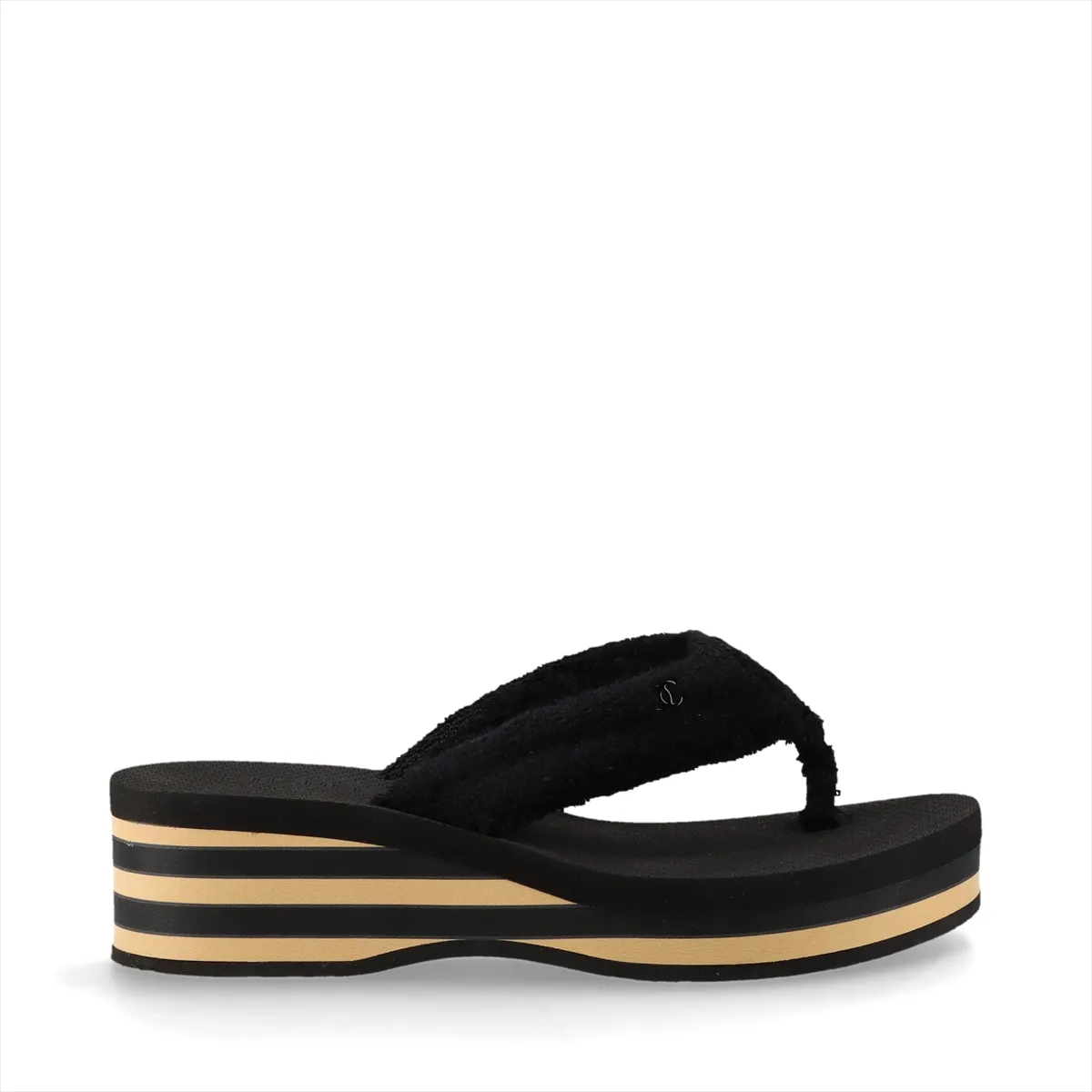 Coco Mark 26SS Fabric Beach Sandals 37C Women's Black x Beige G46202 Terry Cloth Striped Platform — view 3