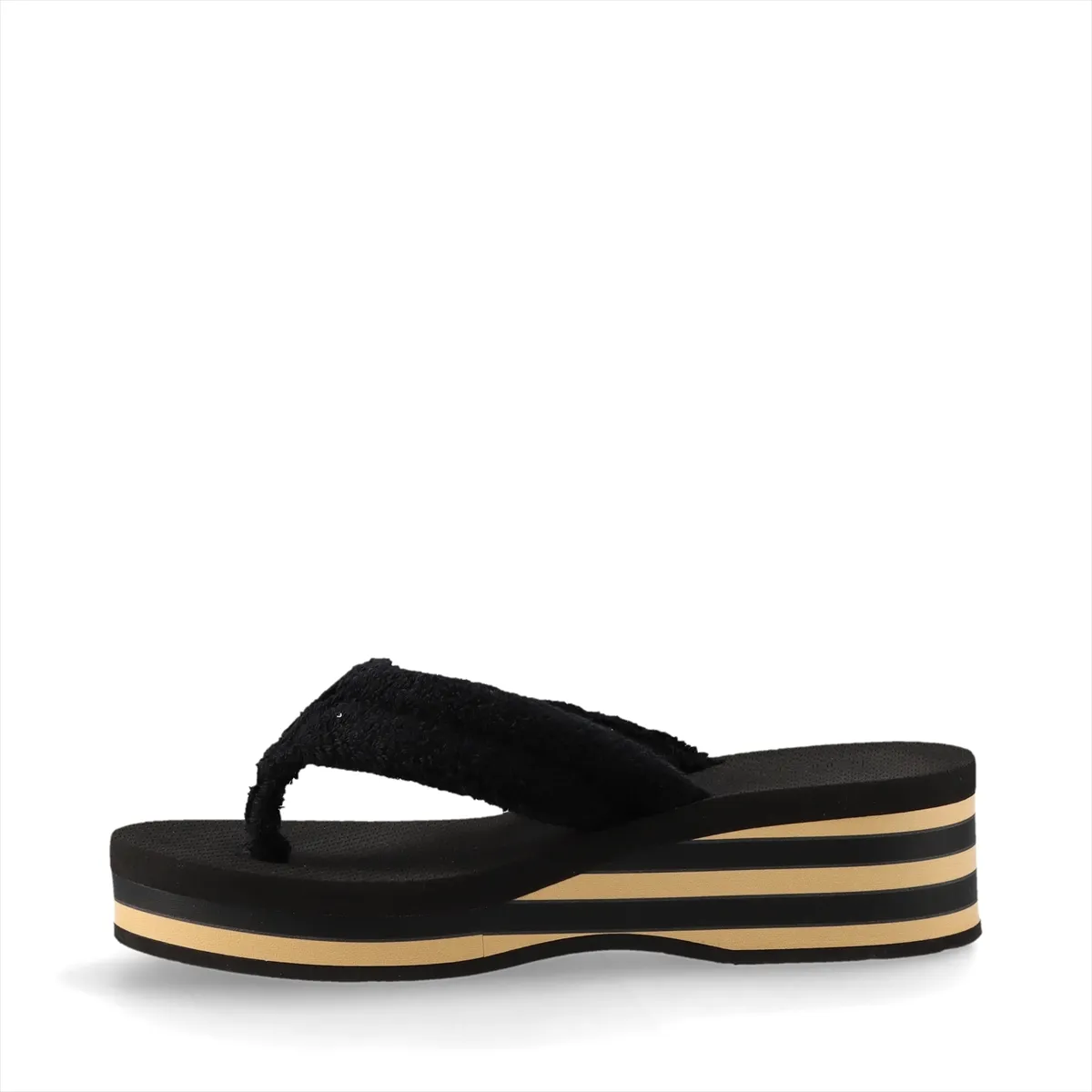 Coco Mark 26SS Fabric Beach Sandals 37C Women's Black x Beige G46202 Terry Cloth Striped Platform — view 4