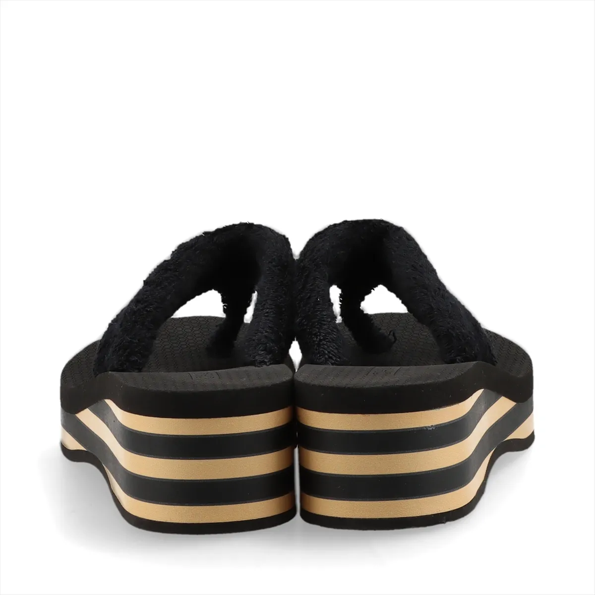 Coco Mark 26SS Fabric Beach Sandals 37C Women's Black x Beige G46202 Terry Cloth Striped Platform — view 6