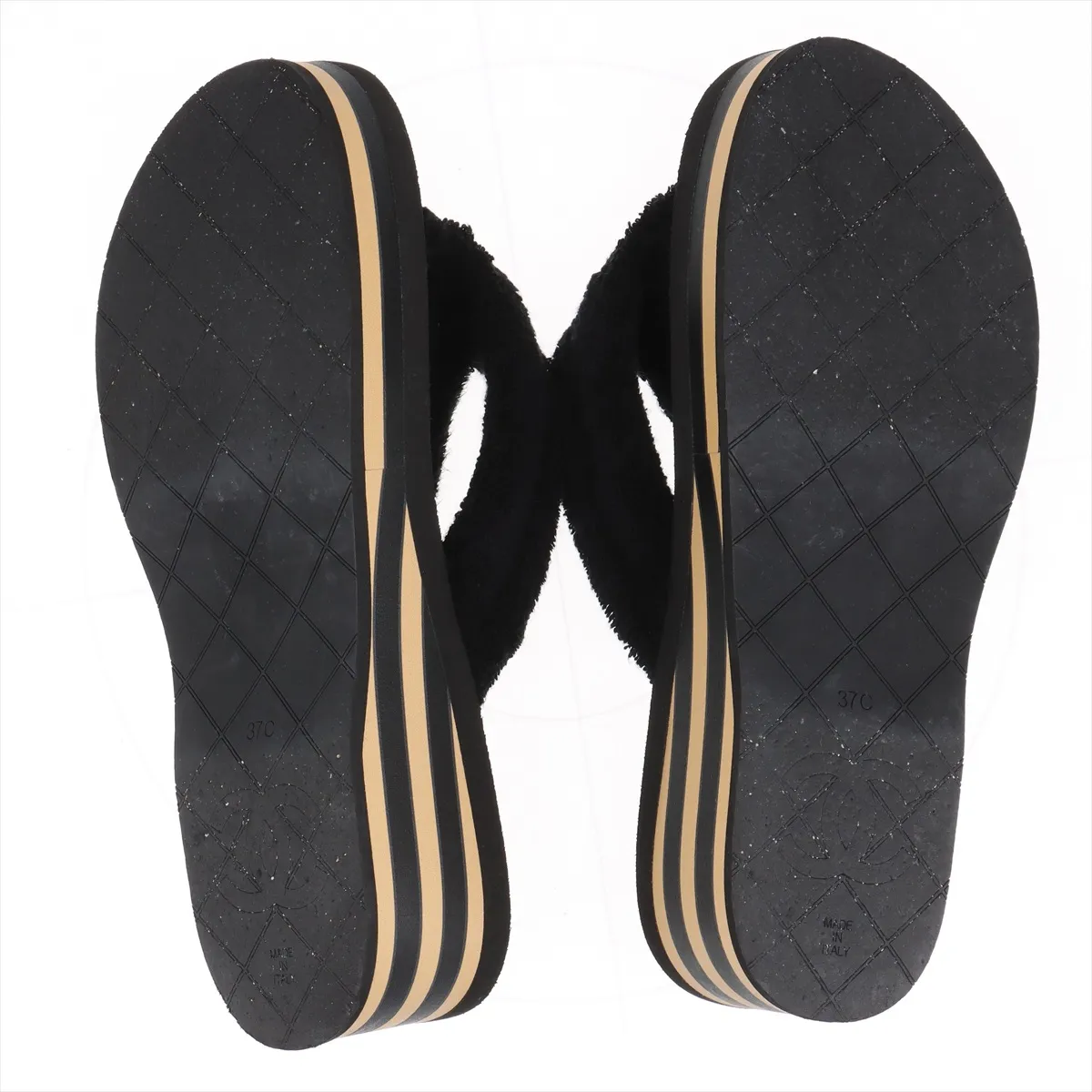 Coco Mark 26SS Fabric Beach Sandals 37C Women's Black x Beige G46202 Terry Cloth Striped Platform — view 8